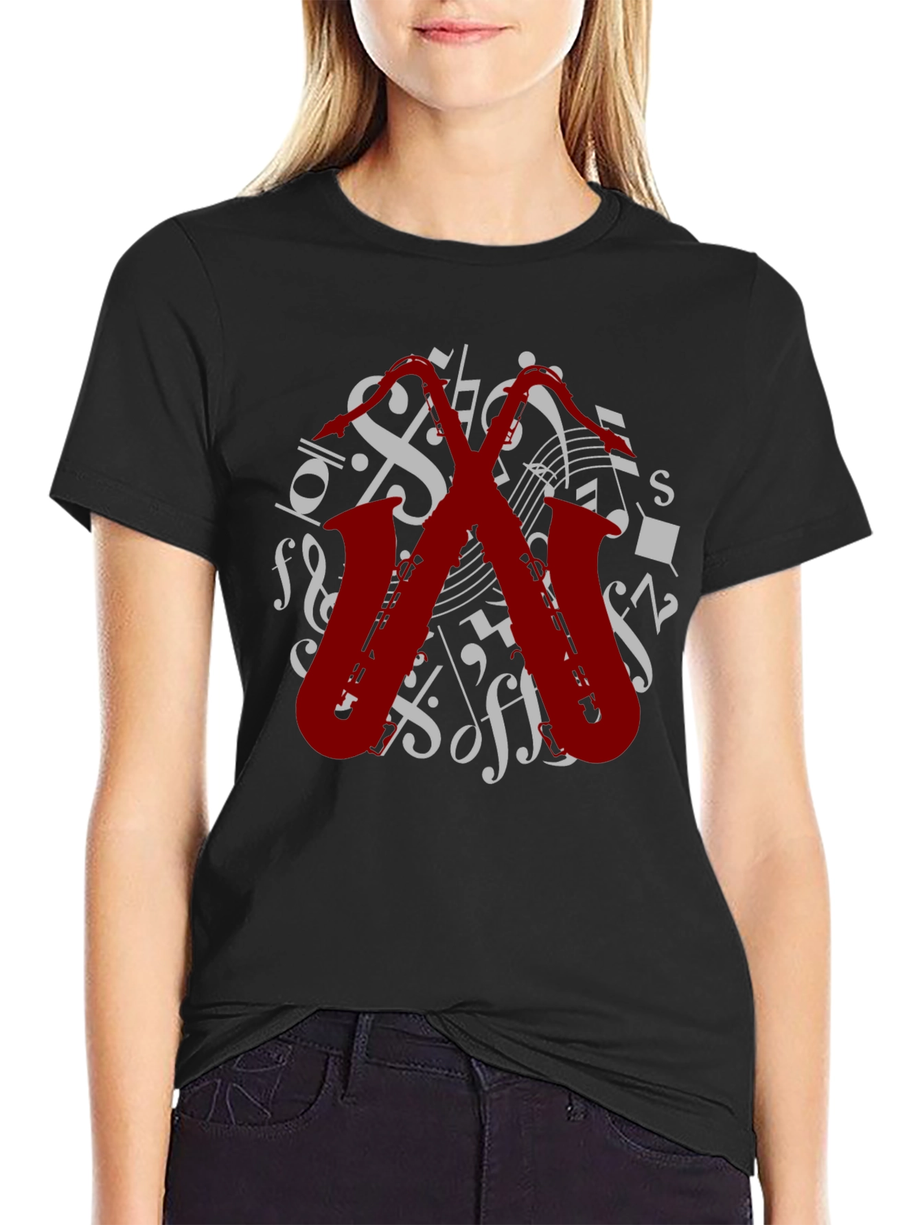 Musical Saxophone Graphic Tee - Black Cotton T-Shirt