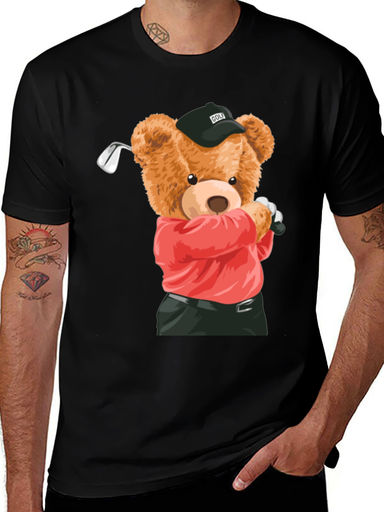 Golfing Bear Graphic Tee - Black