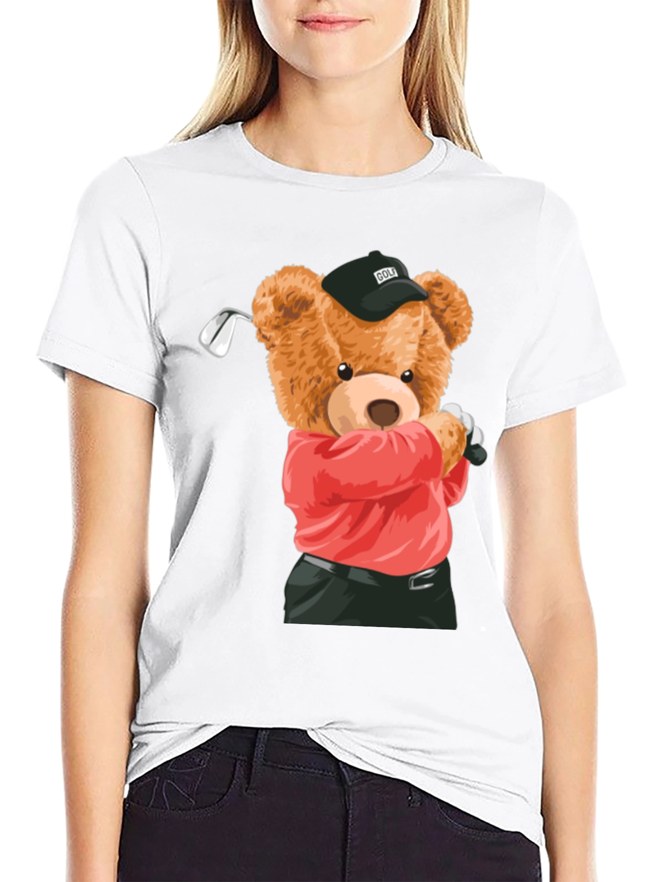 Golfing Bear Graphic Tee - Black