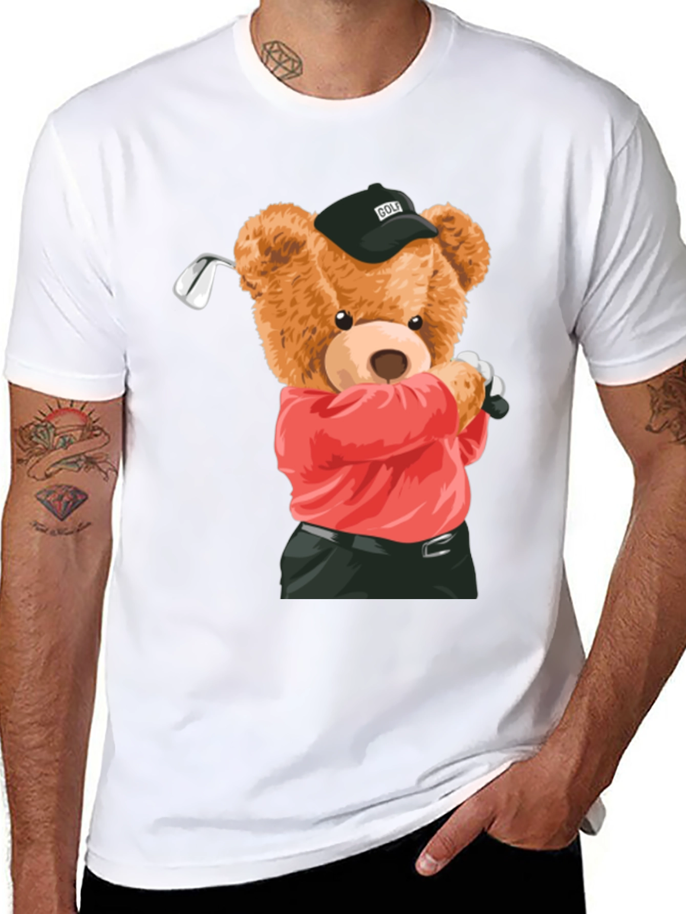 Golfing Bear Graphic Tee - Black