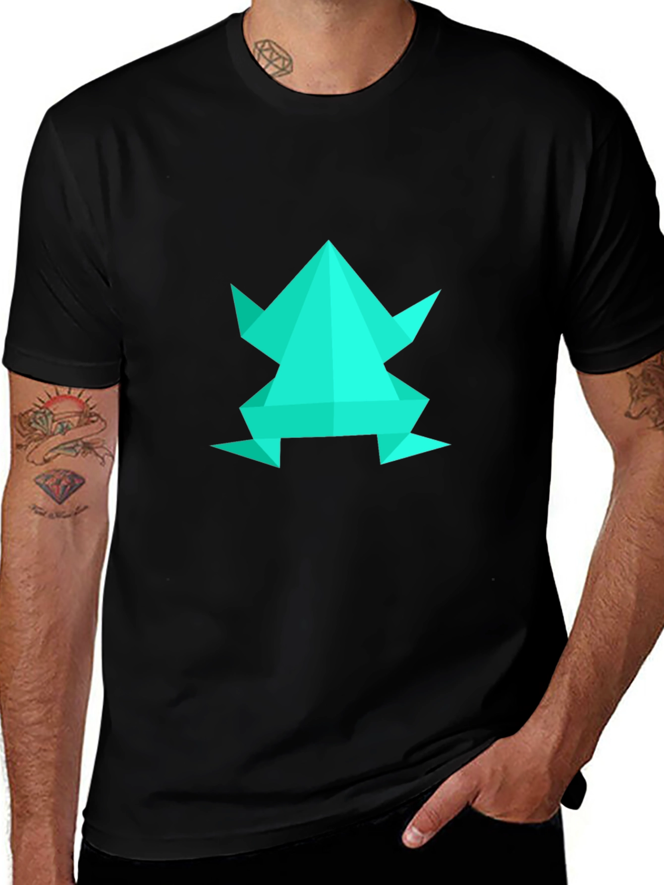 Geometric Frog Graphic Tee - Black Cotton Blend