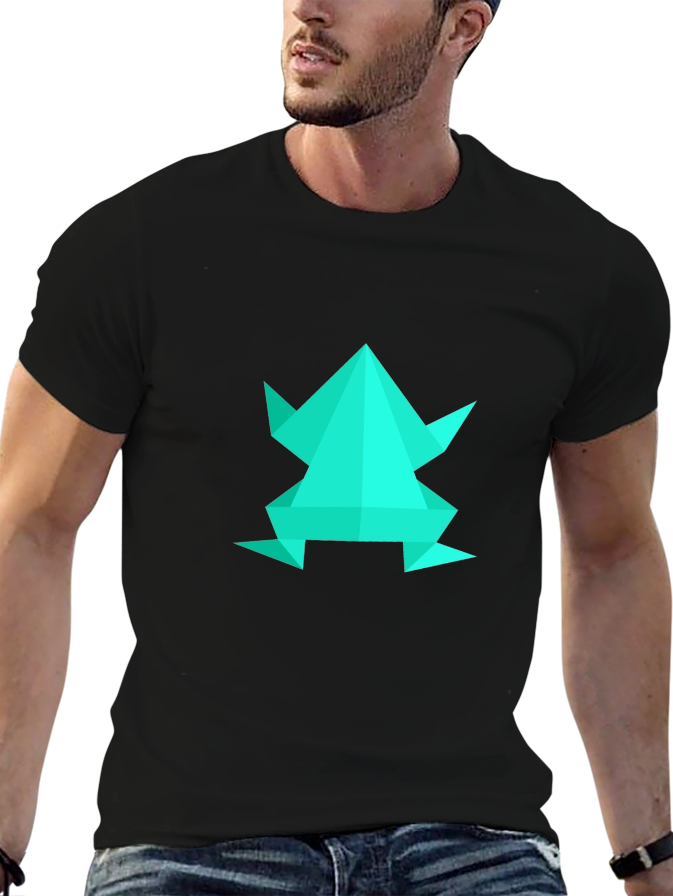 Geometric Frog Graphic Tee - Black Cotton Blend