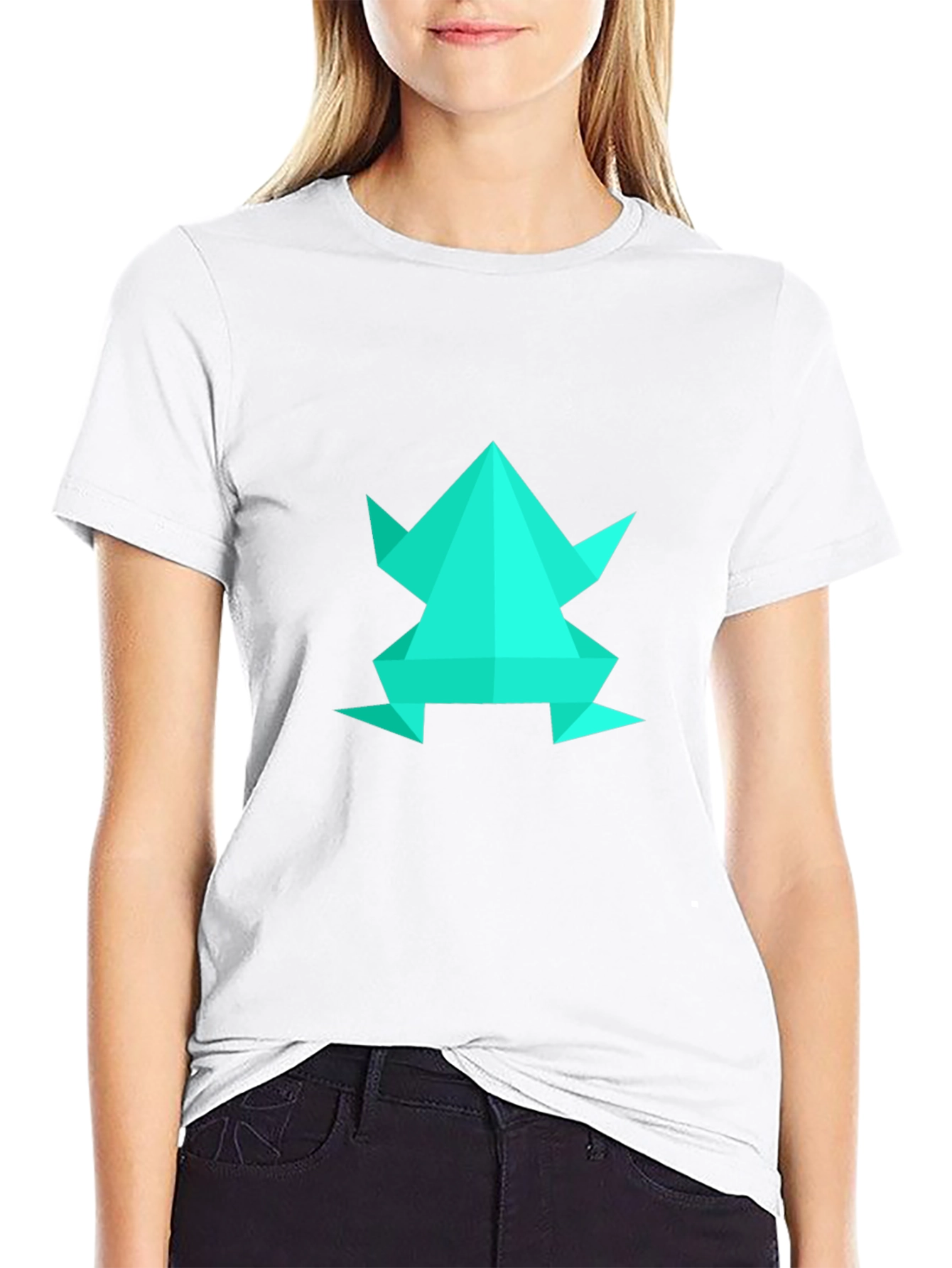 Geometric Frog Graphic Tee - Black Cotton Blend