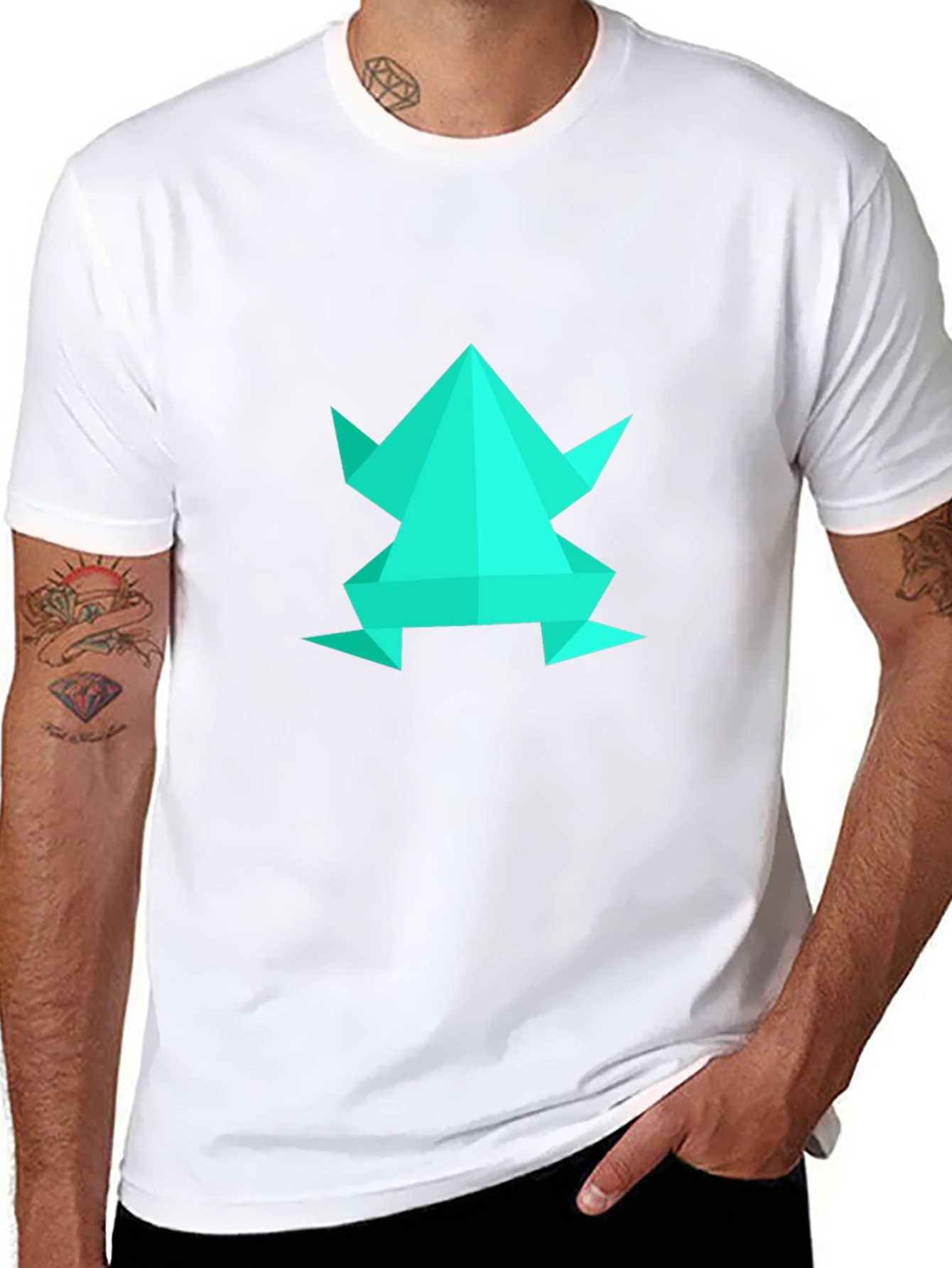 Geometric Frog Graphic Tee - Black Cotton Blend