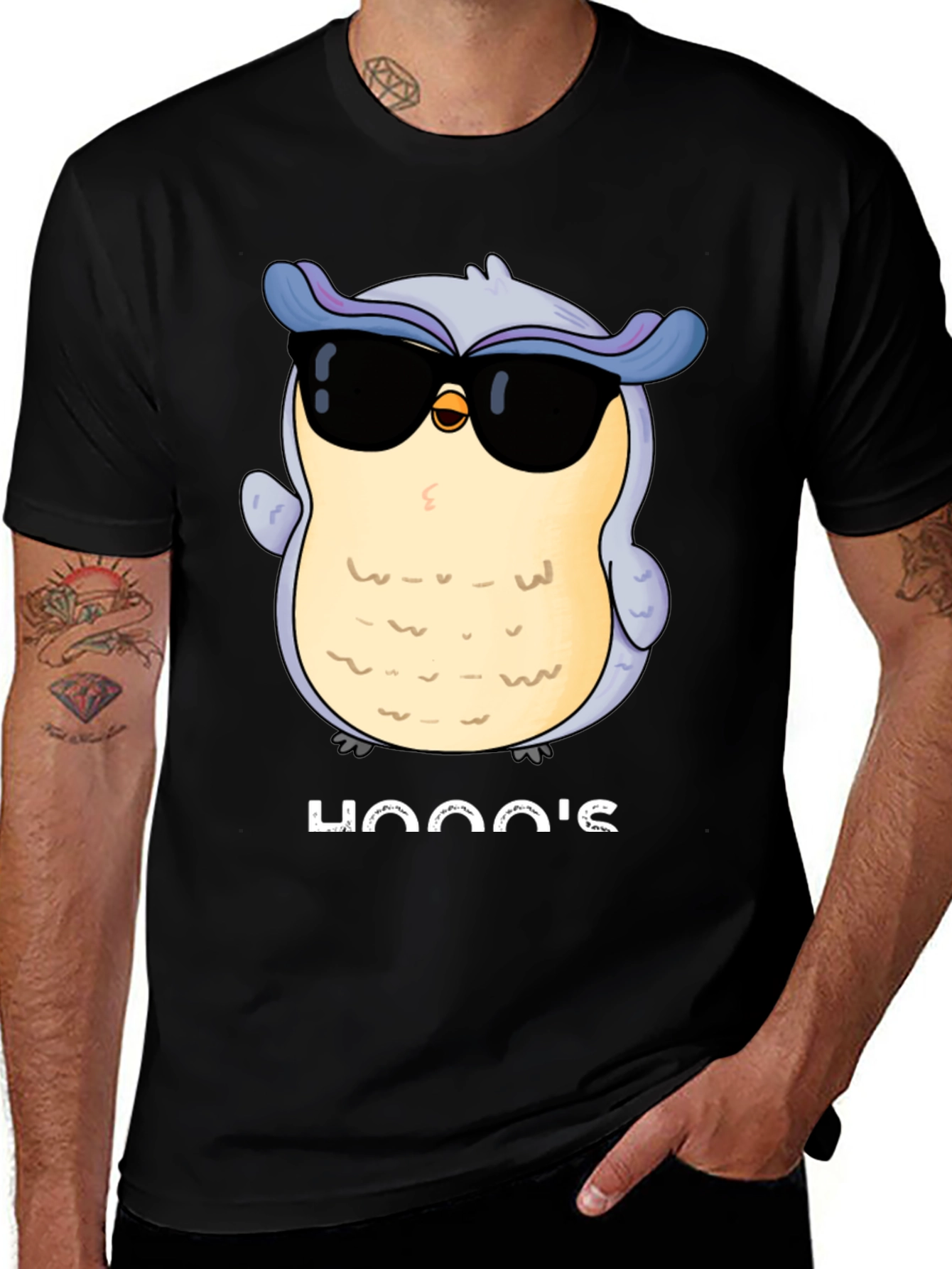 Cool Owl Graphic Tee - Hooos There? Black T-Shirt