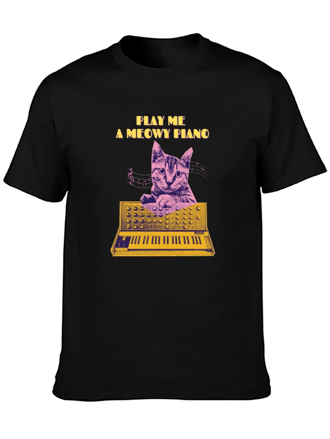 Play Me a Meowy Piano Black T-Shirt