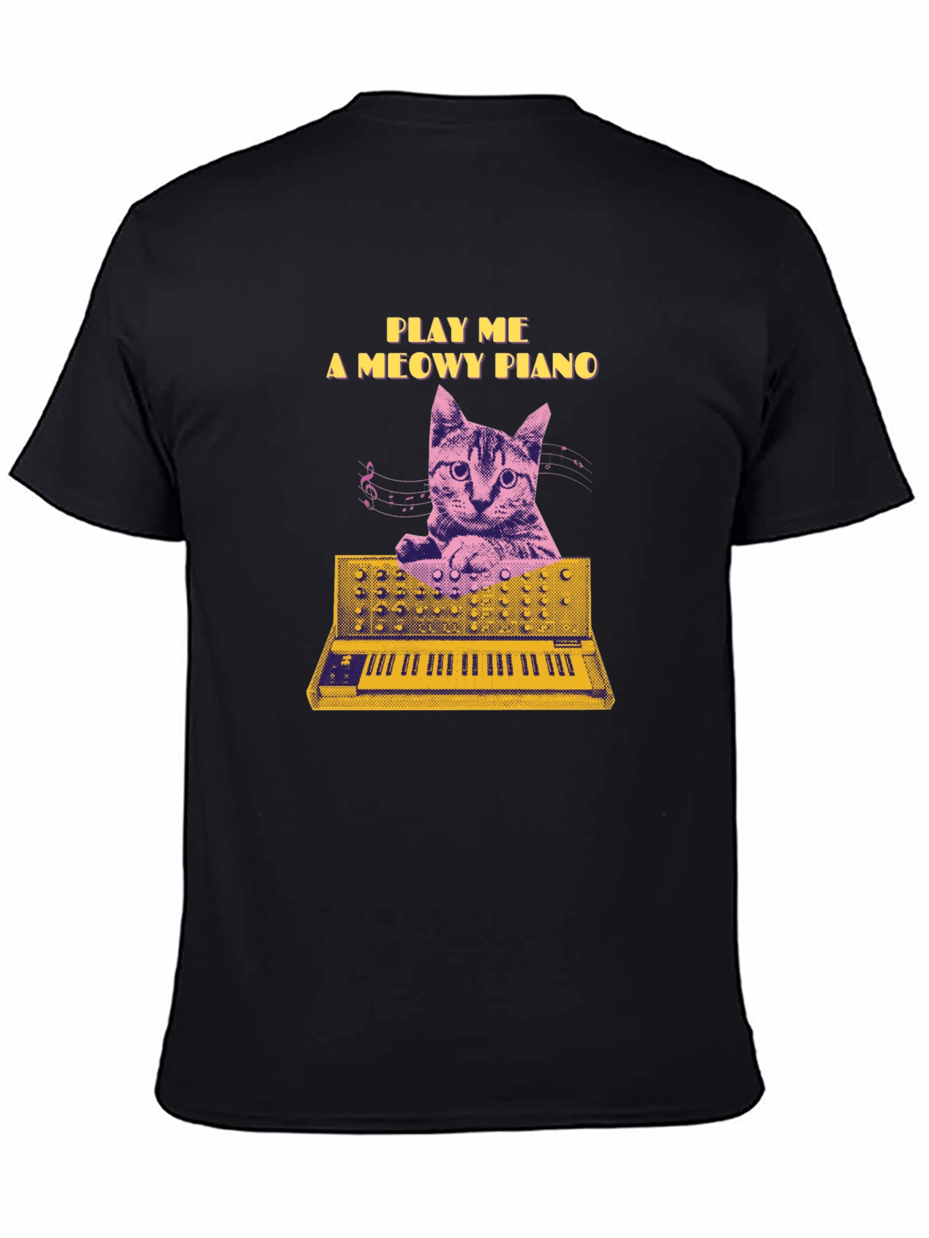 Play Me a Meowy Piano Black T-Shirt
