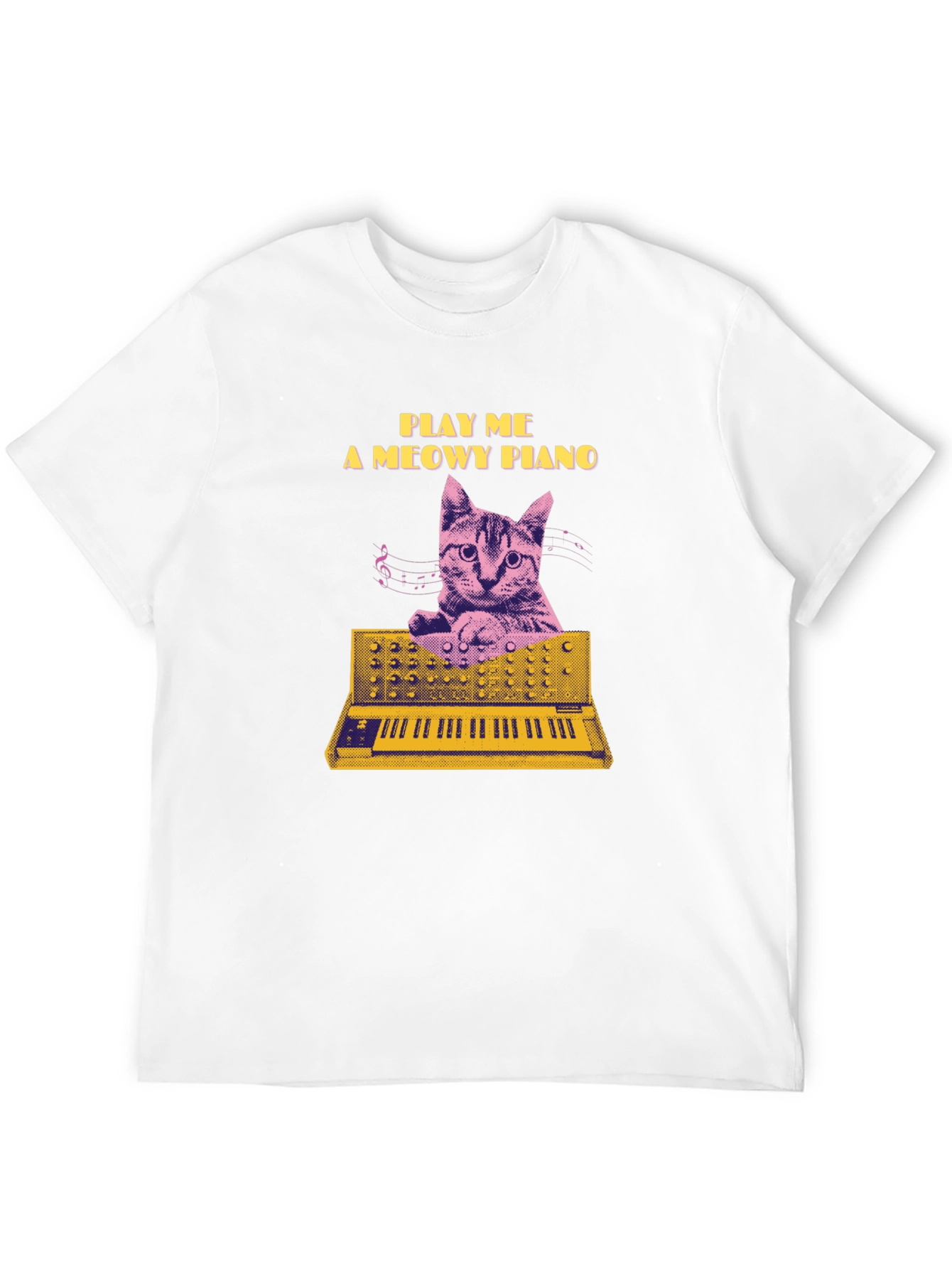 Play Me a Meowy Piano Black T-Shirt