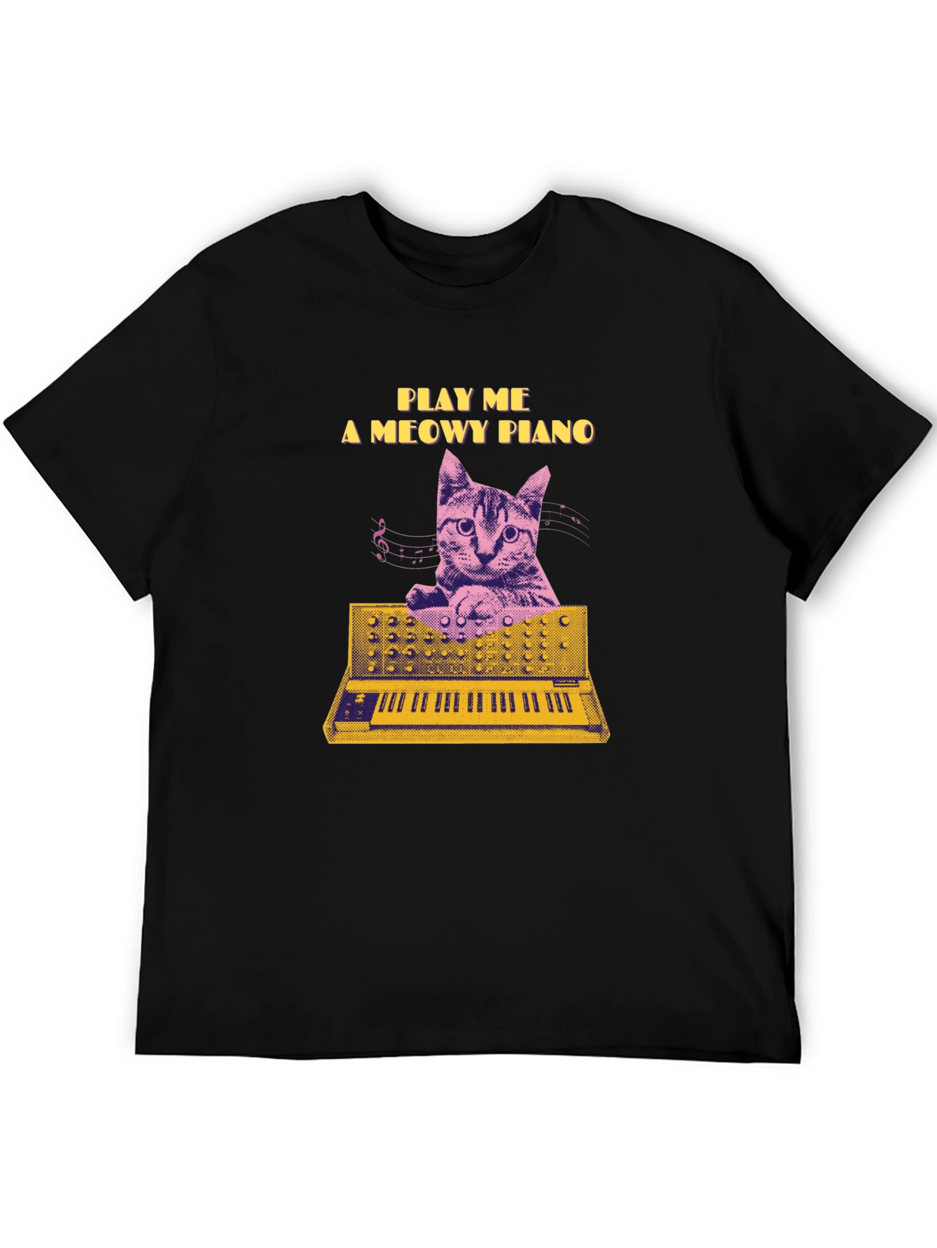 Play Me a Meowy Piano Black T-Shirt