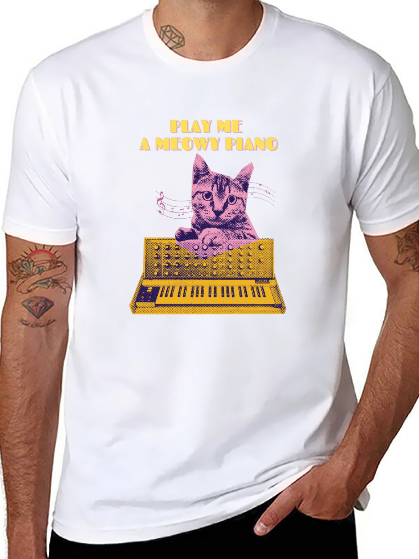Play Me a Meowy Piano Black T-Shirt