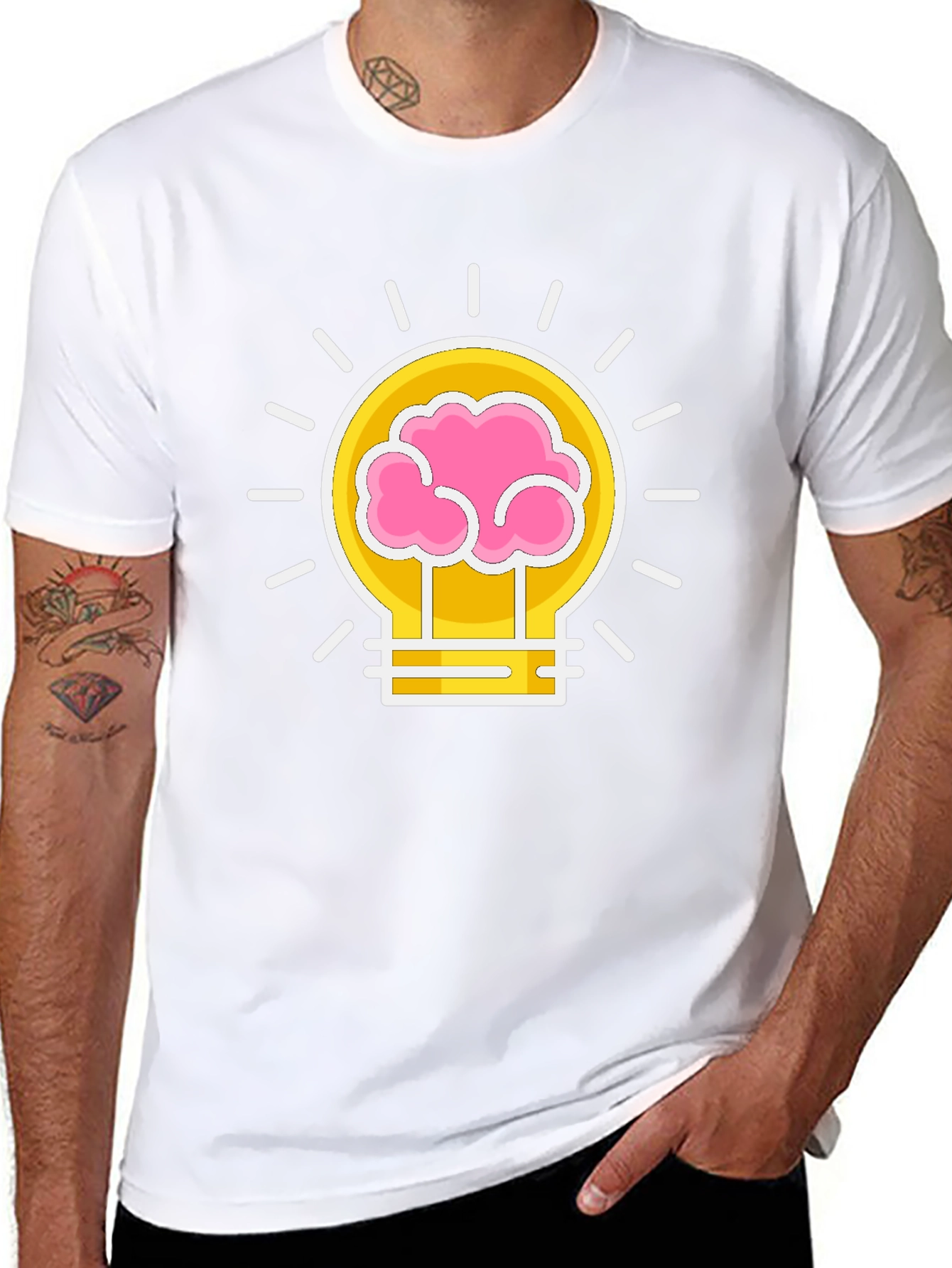 Brain Power Lightbulb Graphic Tee - Black Cotton T-Shirt