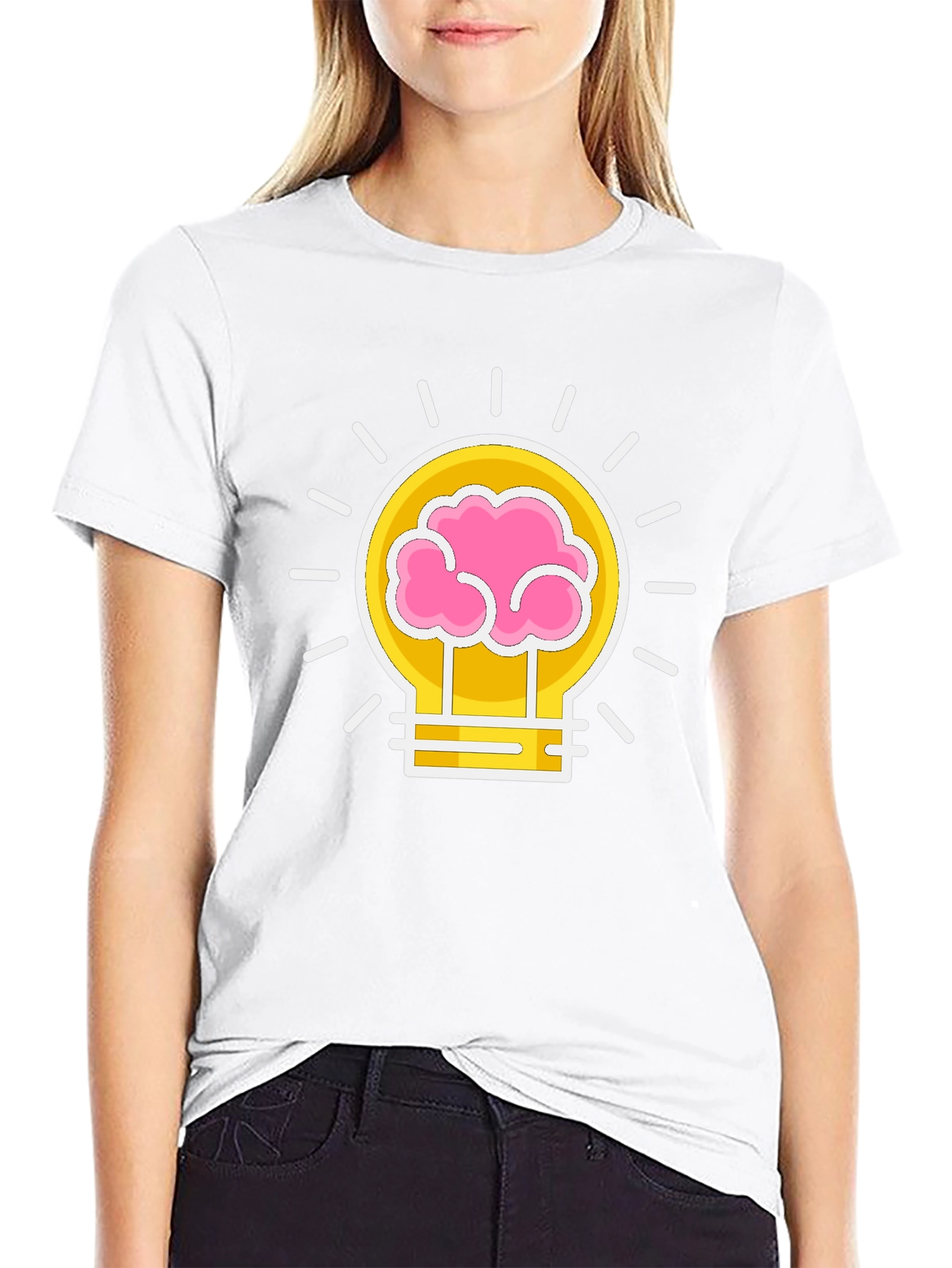 Brain Power Lightbulb Graphic Tee - Black Cotton T-Shirt