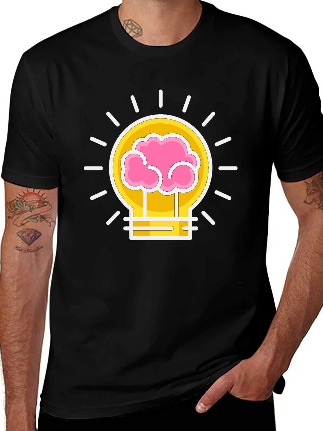 Brain Power Lightbulb Graphic Tee - Black Cotton T-Shirt