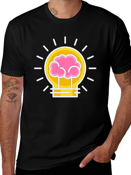 Brain Power Lightbulb Graphic Tee - Black Cotton T-Shirt