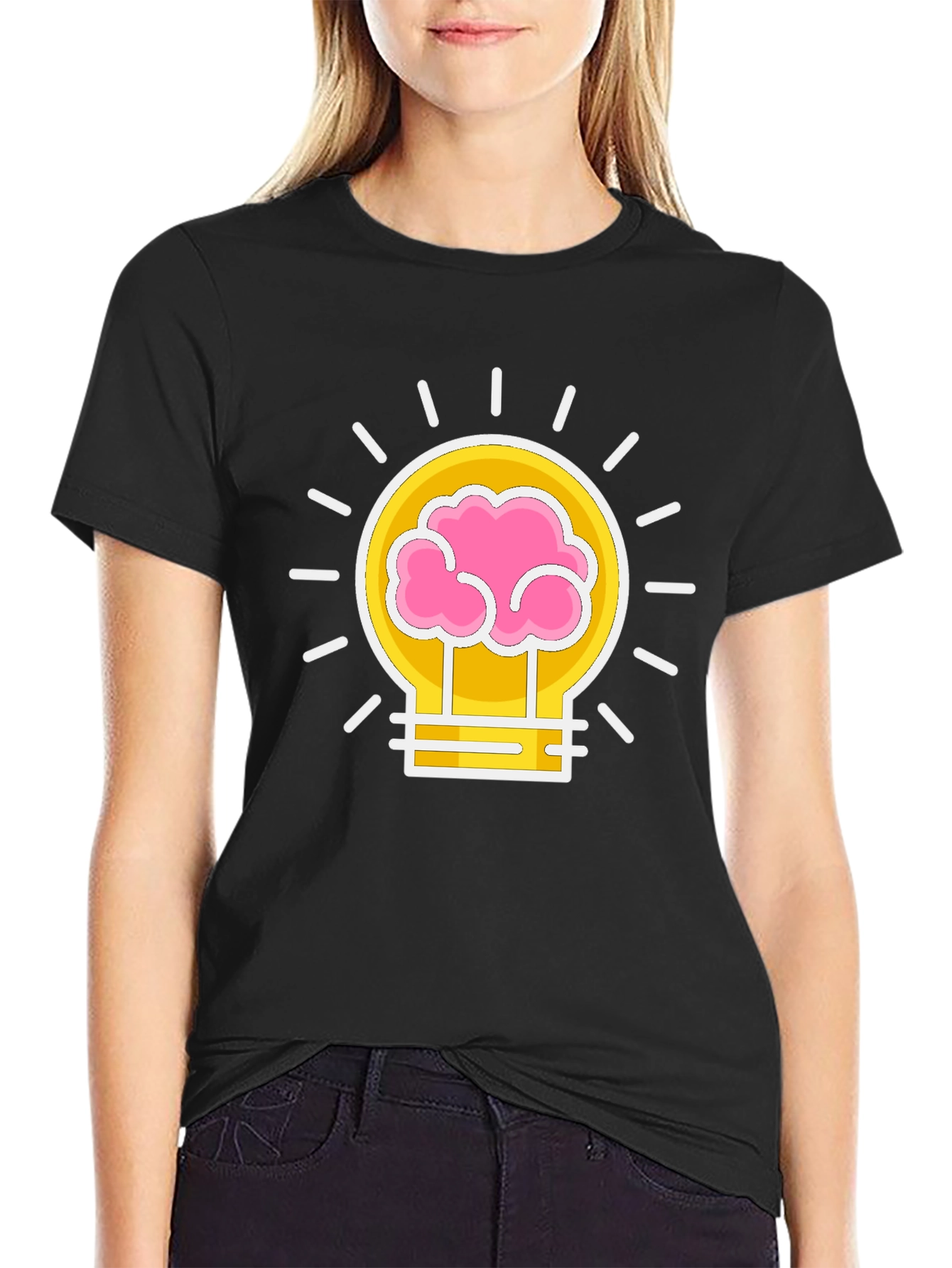 Brain Power Lightbulb Graphic Tee - Black Cotton T-Shirt
