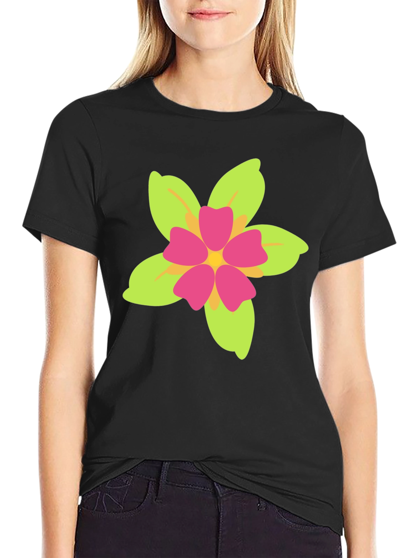 Floral Print Black T-Shirt - Casual Style