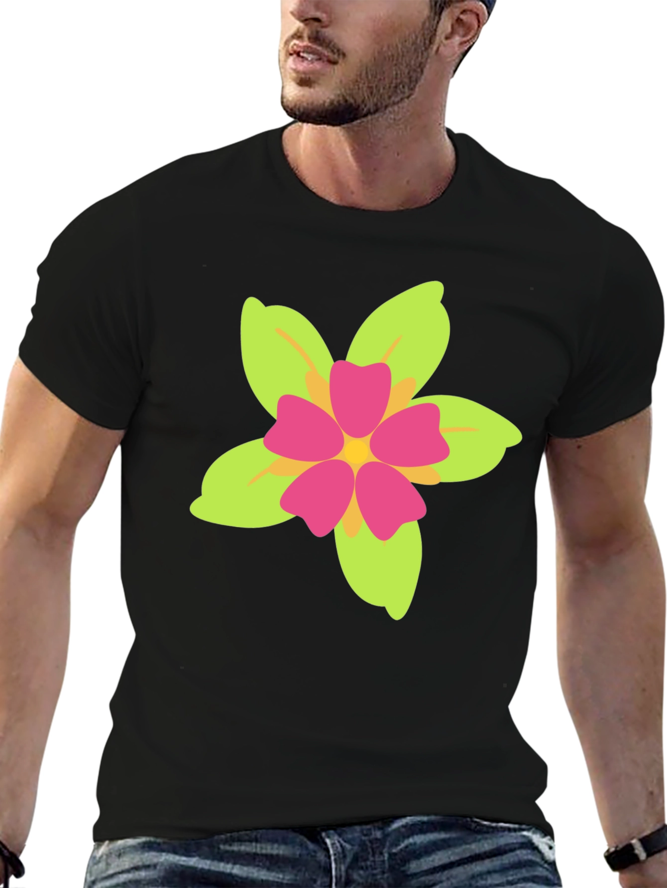 Floral Print Black T-Shirt - Casual Style