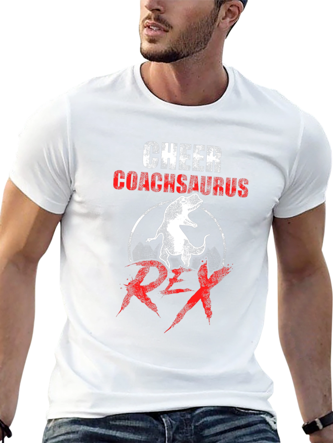 Cheer Coachsaurus Rex T-Shirt - Dinosaur Graphic Tee