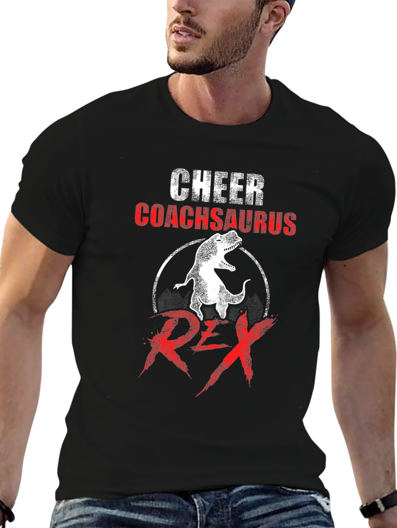 Cheer Coachsaurus Rex T-Shirt - Dinosaur Graphic Tee