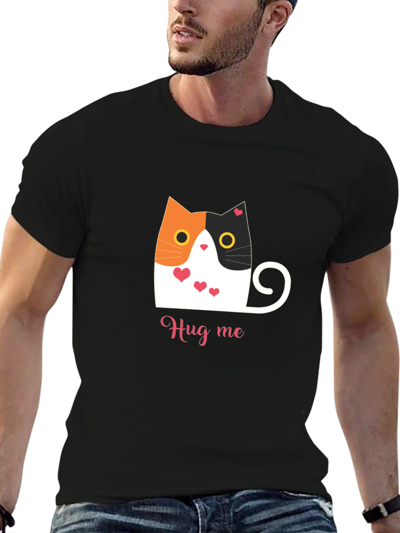Cute Cat Hug Me T-Shirt - Soft Black Tee