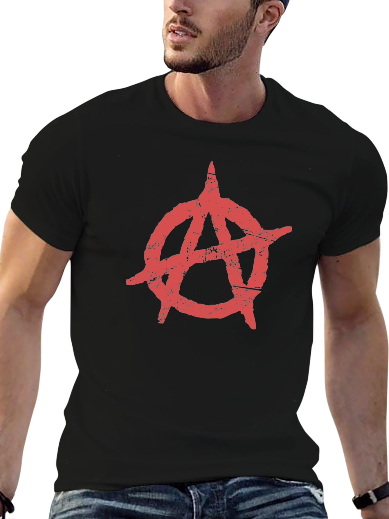 Anarchy Symbol T-Shirt - Distressed Red Print