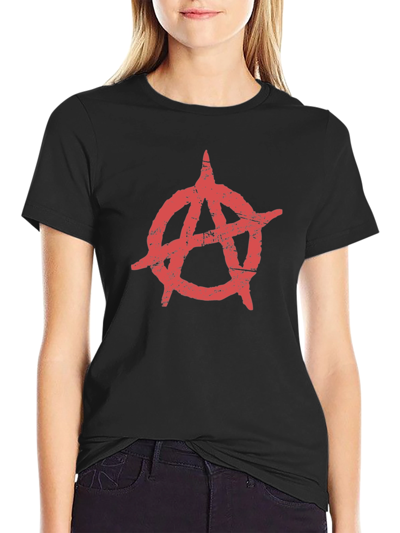 Anarchy Symbol T-Shirt - Distressed Red Print