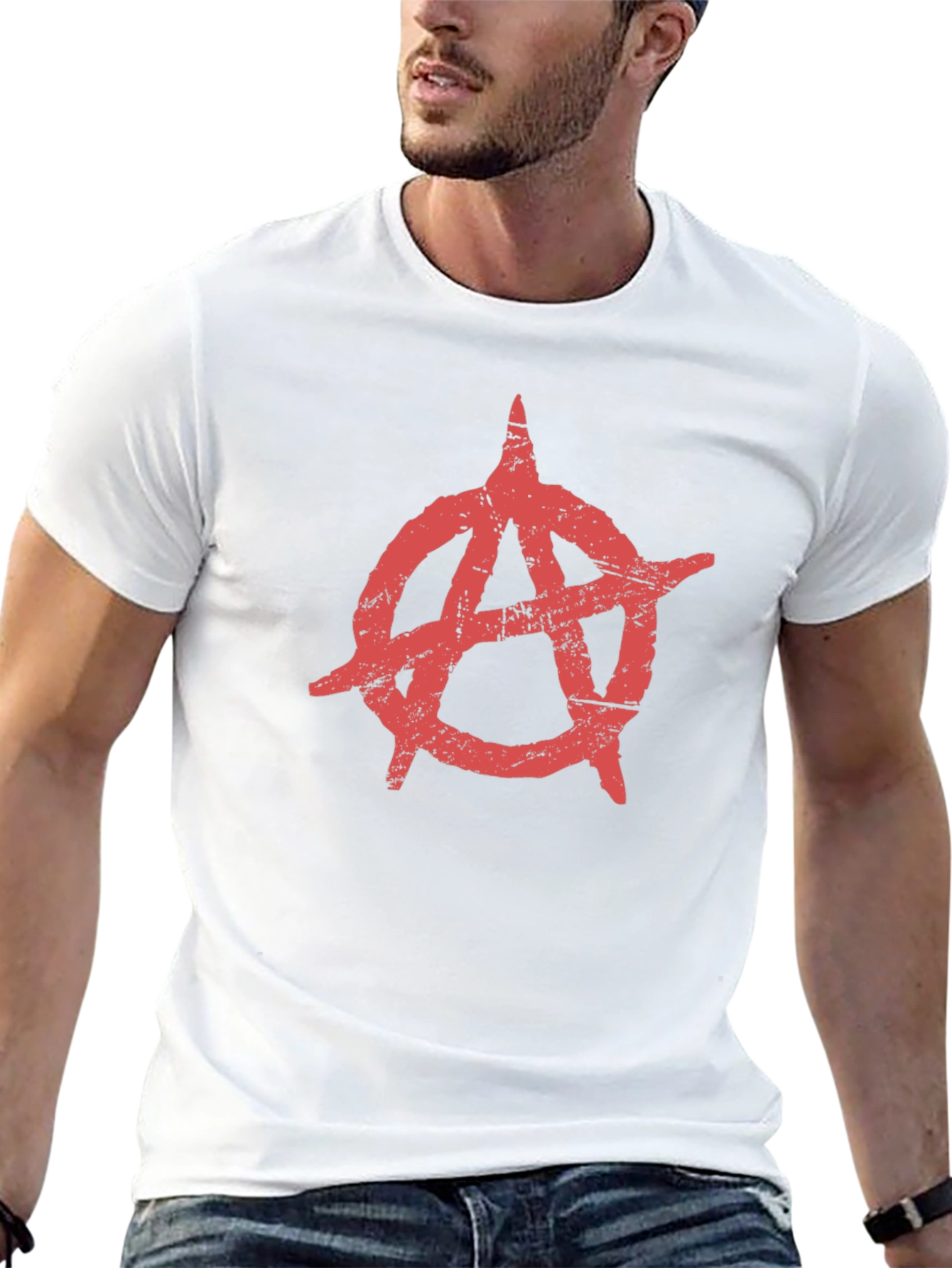 Anarchy Symbol T-Shirt - Distressed Red Print
