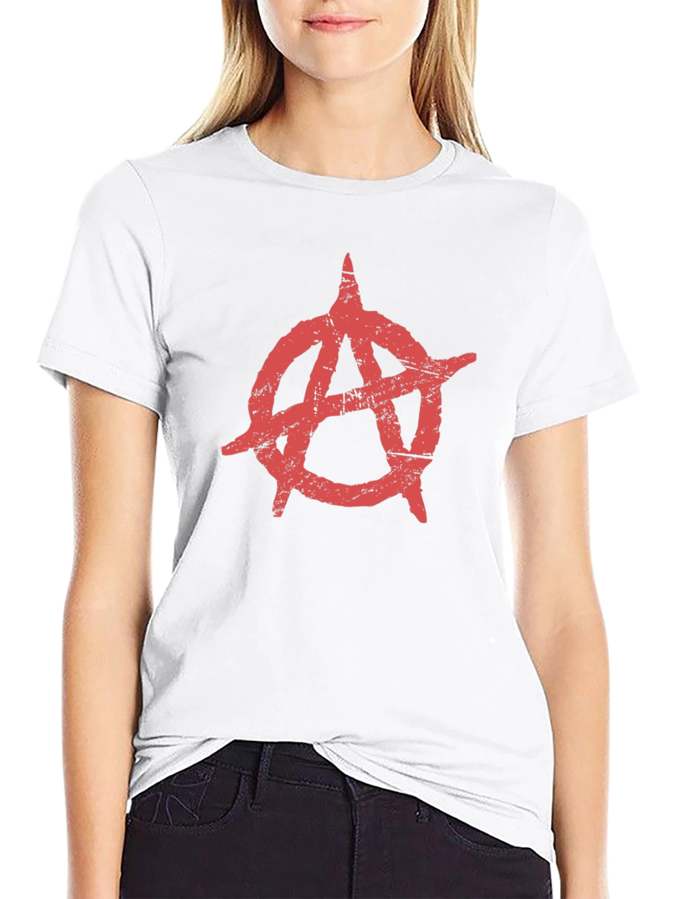 Anarchy Symbol T-Shirt - Distressed Red Print