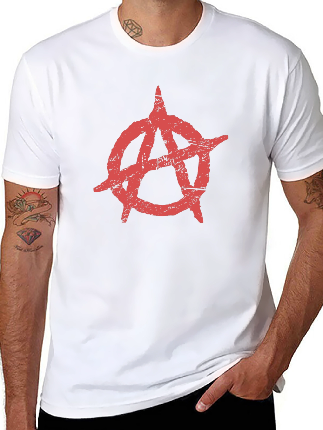 Anarchy Symbol T-Shirt - Distressed Red Print
