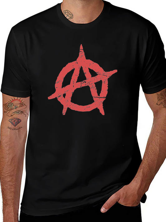 Anarchy Symbol T-Shirt - Distressed Red Print