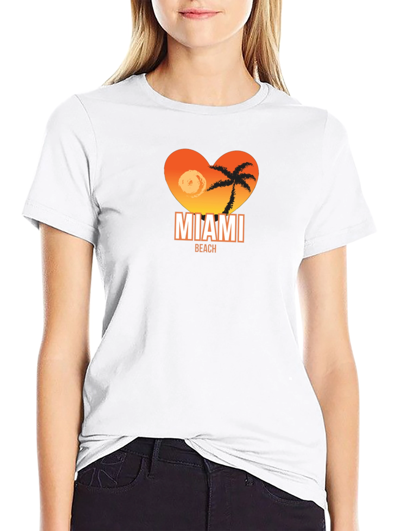 Miami Beach Heart Graphic T-Shirt - Black