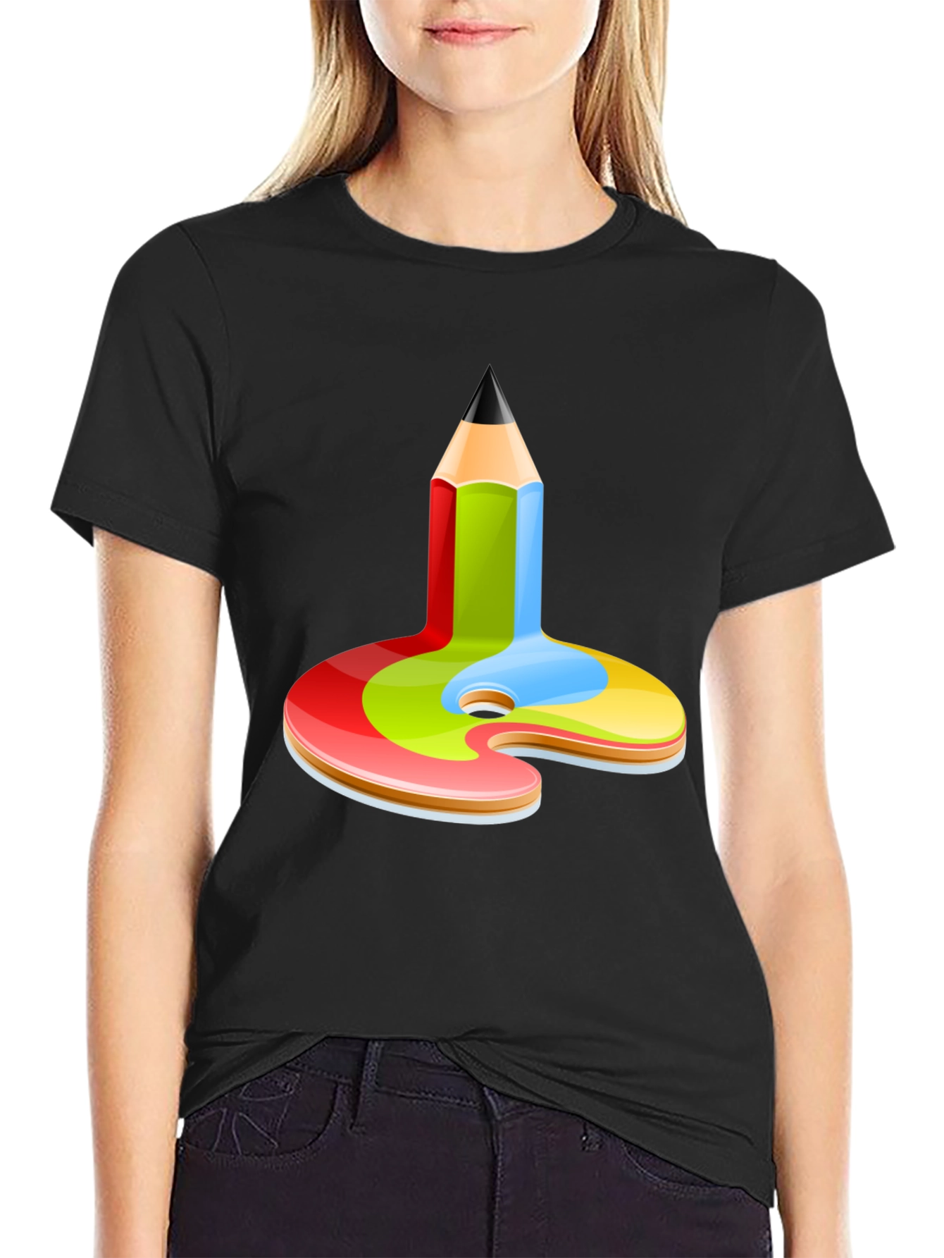 Artist Palette Pencil Graphic Tee - Black Cotton