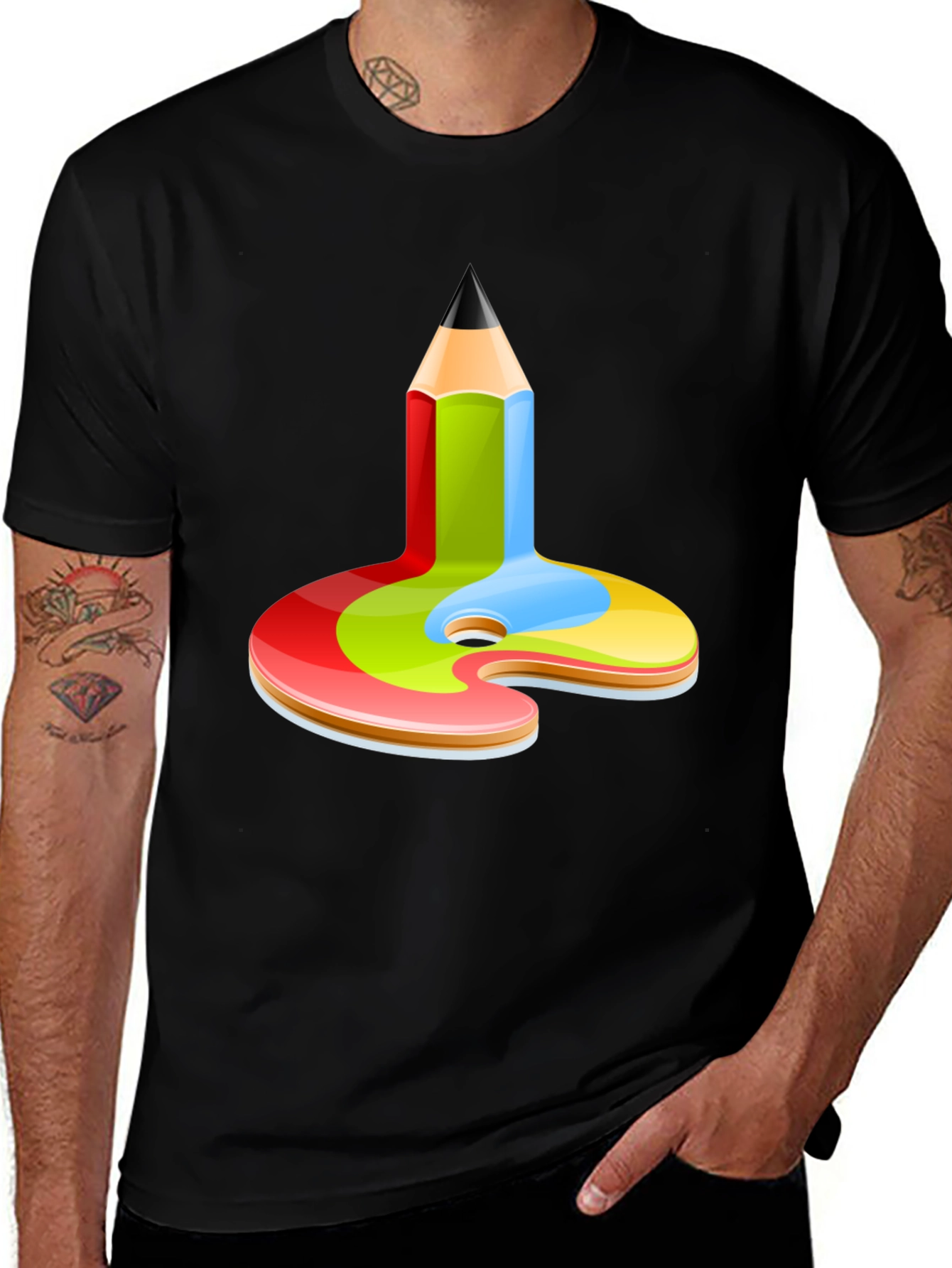 Artist Palette Pencil Graphic Tee - Black Cotton