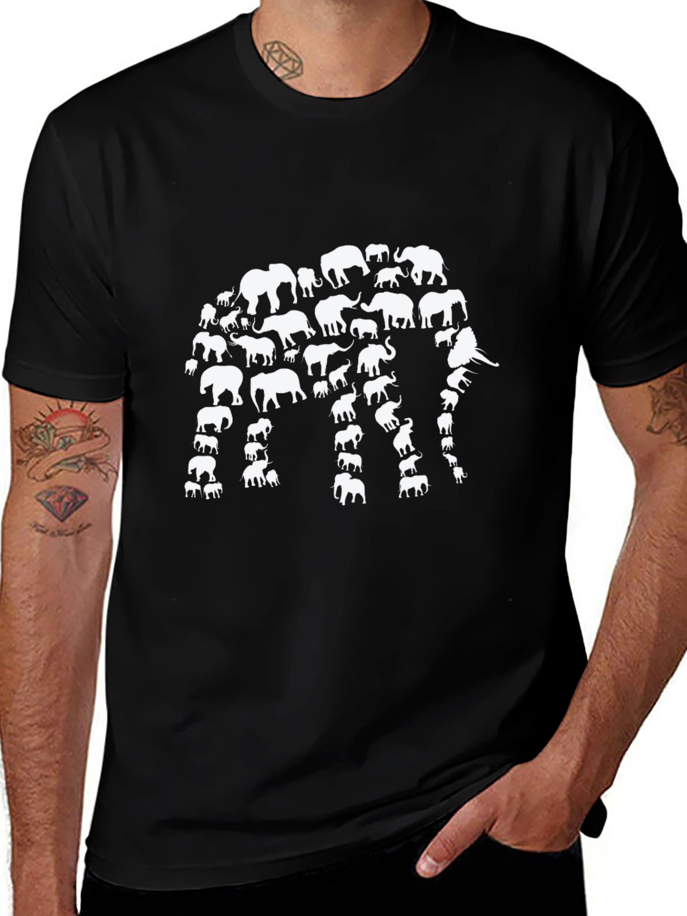 Elephant Silhouette T-Shirt - Black