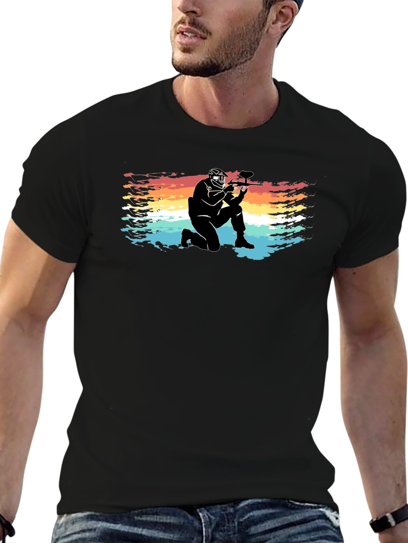 Paintball Player Graphic Tee - Cool Retro Design