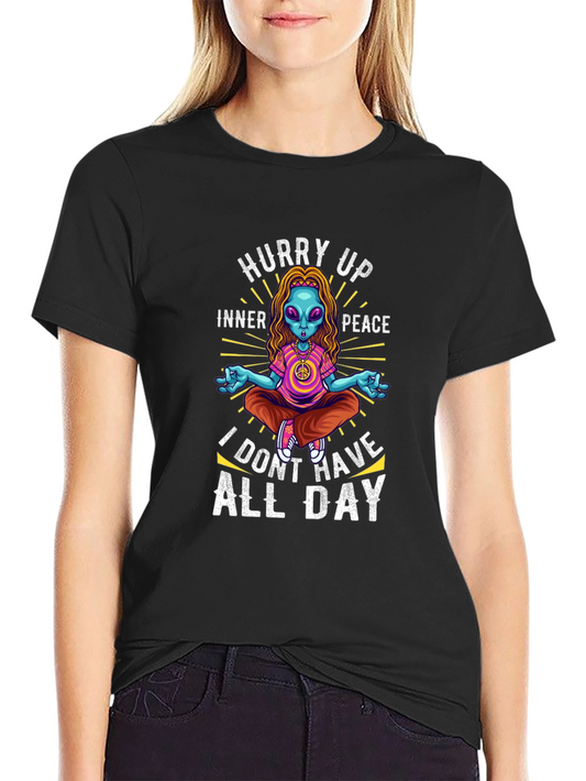 Alien Meditation Graphic Tee - Hurry Up Inner Peace T-Shirt