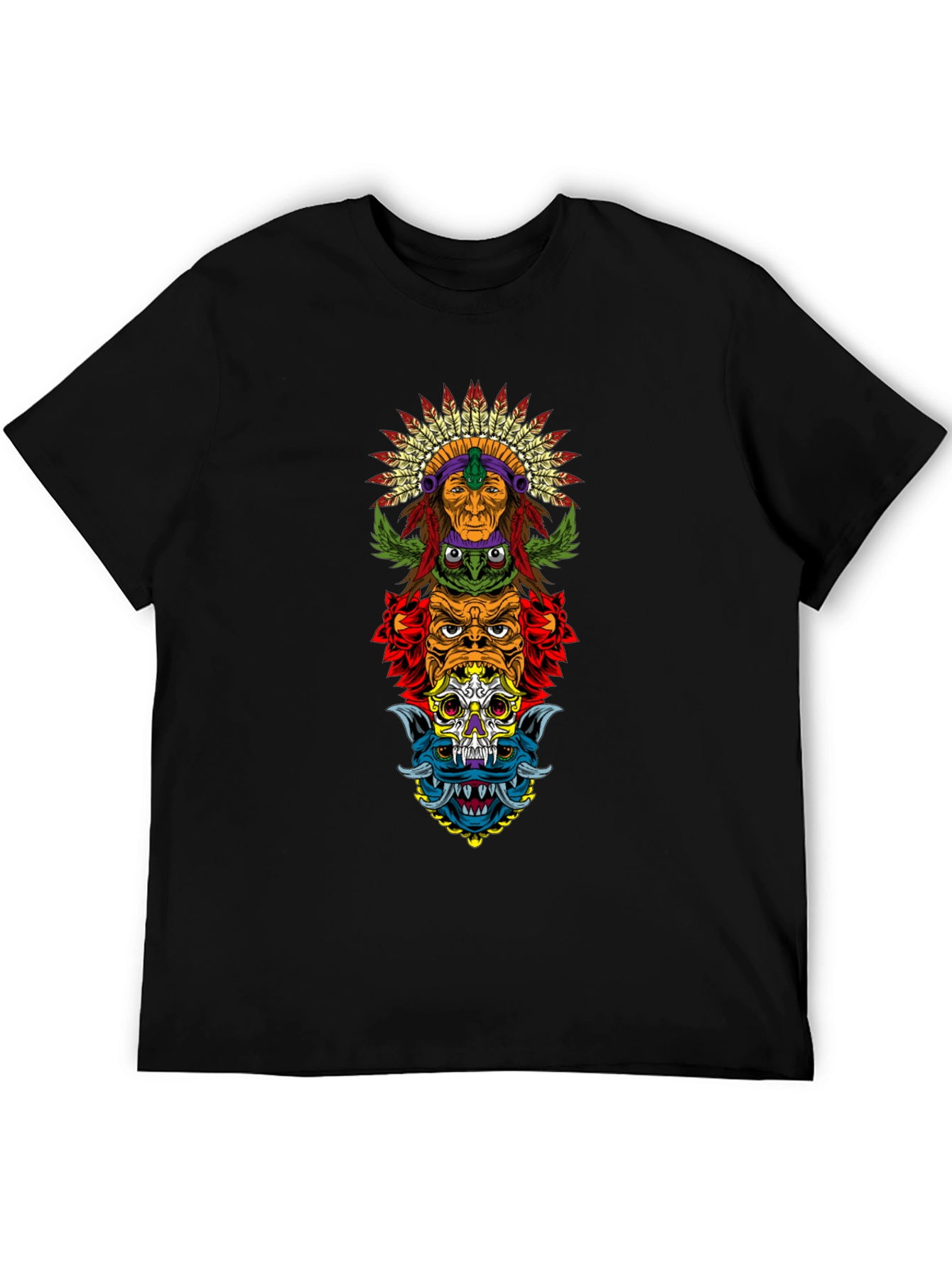 Totem Pole Graphic Print Black T-Shirt