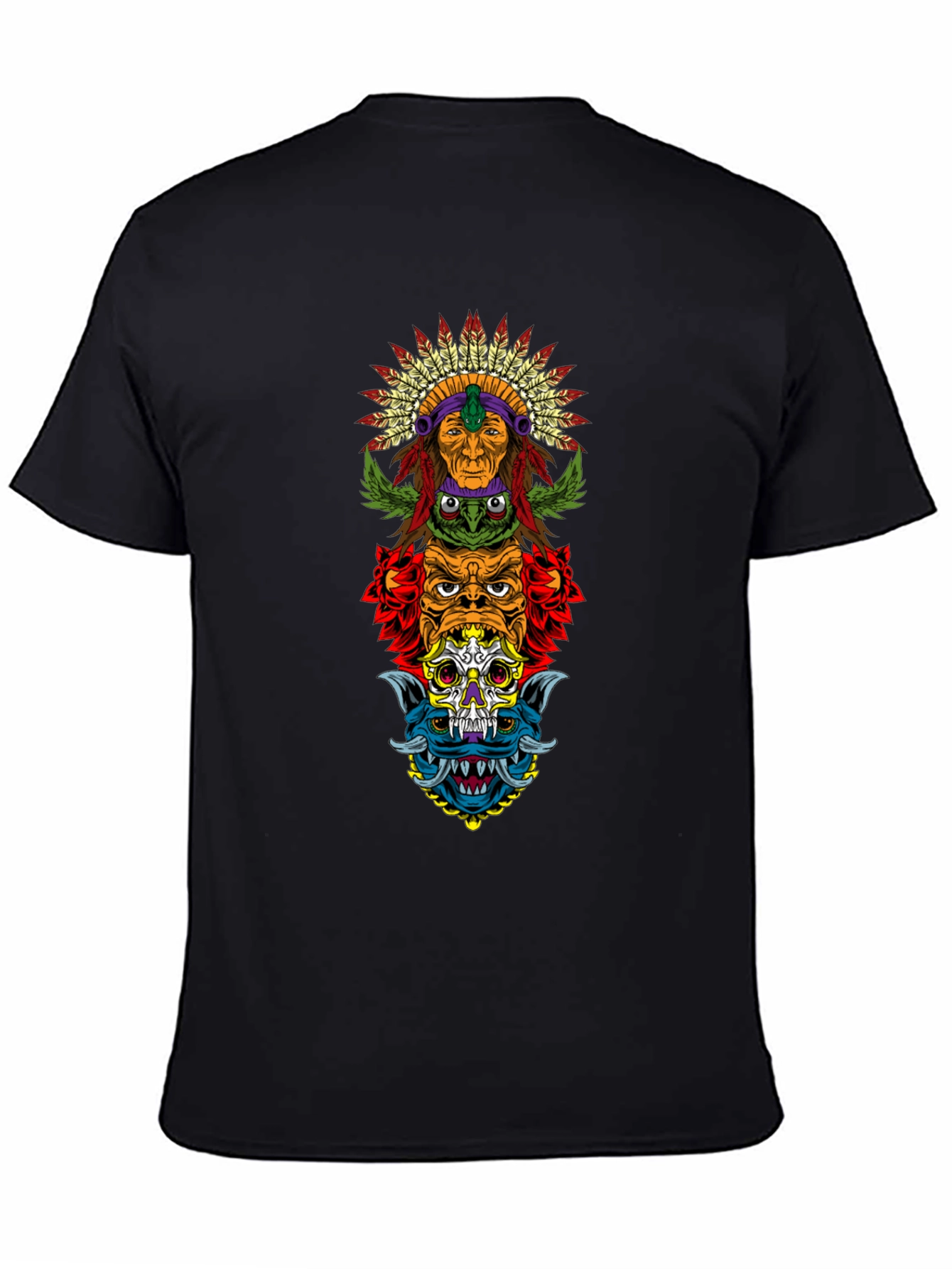 Totem Pole Graphic Print Black T-Shirt