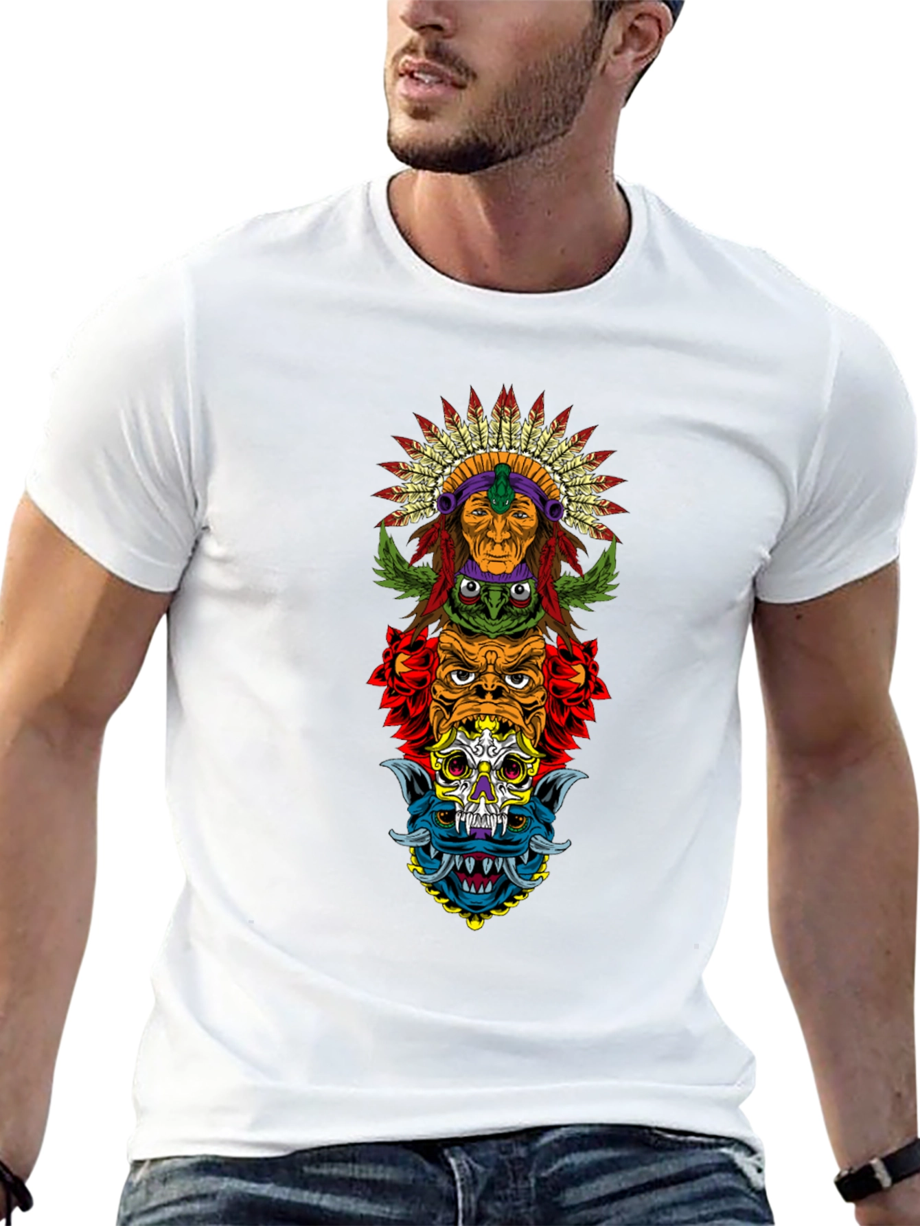 Totem Pole Graphic Print Black T-Shirt