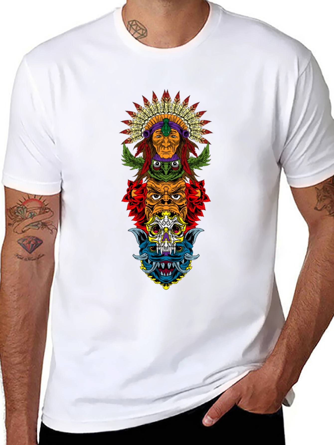 Totem Pole Graphic Print Black T-Shirt