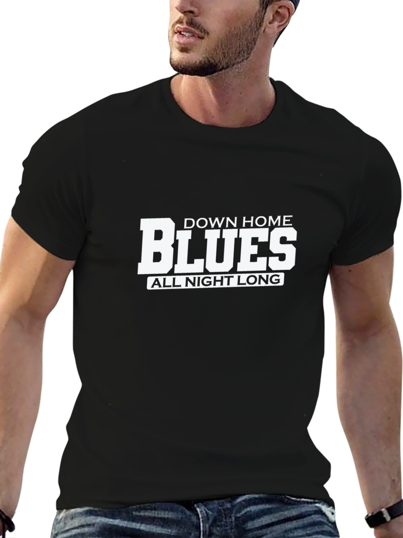 Down Home Blues All Night Long Black T-Shirt
