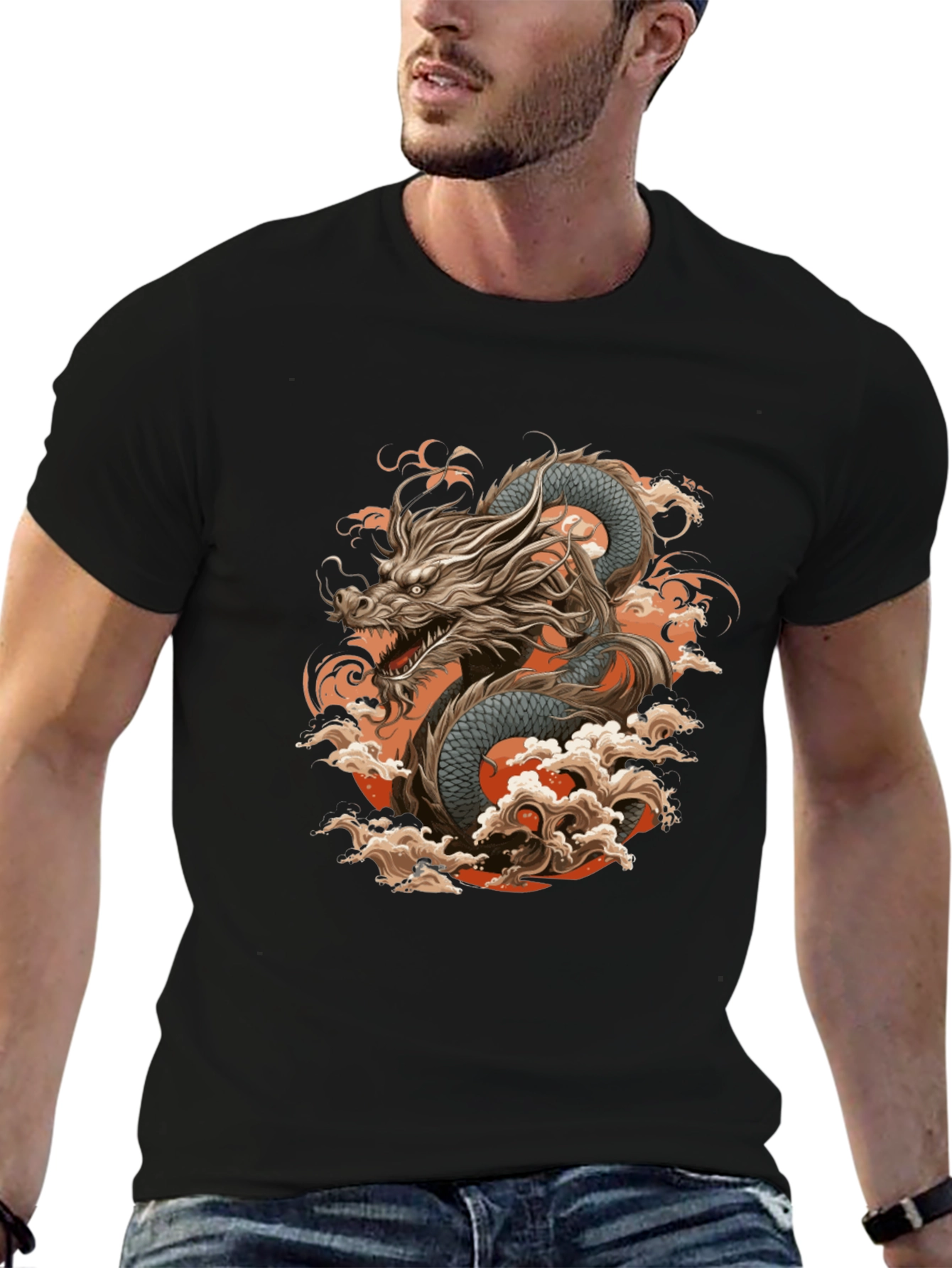 Dragon Graphic Print Black T-Shirt for Men