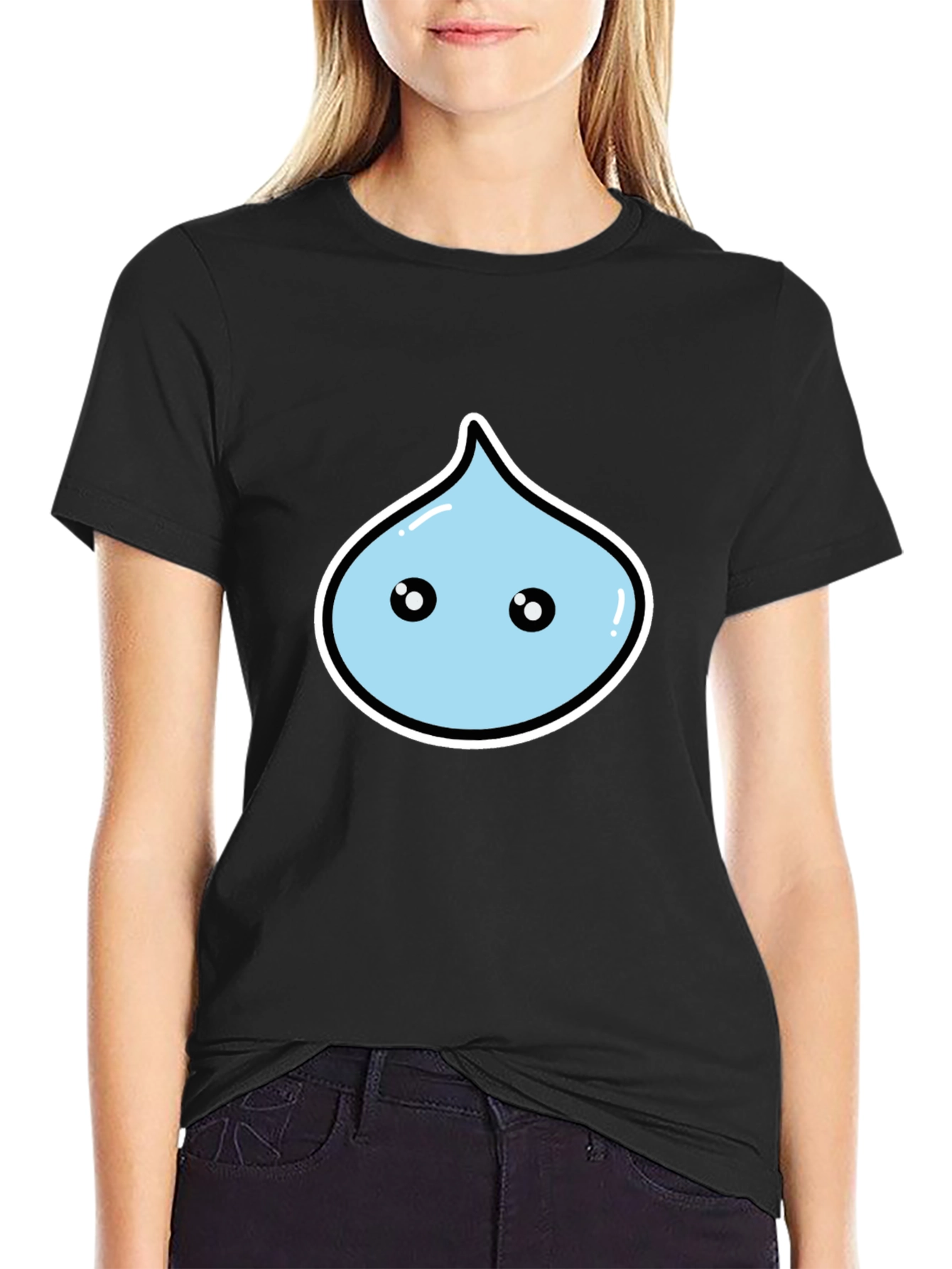 Kawaii Droplet Graphic Black T-Shirt