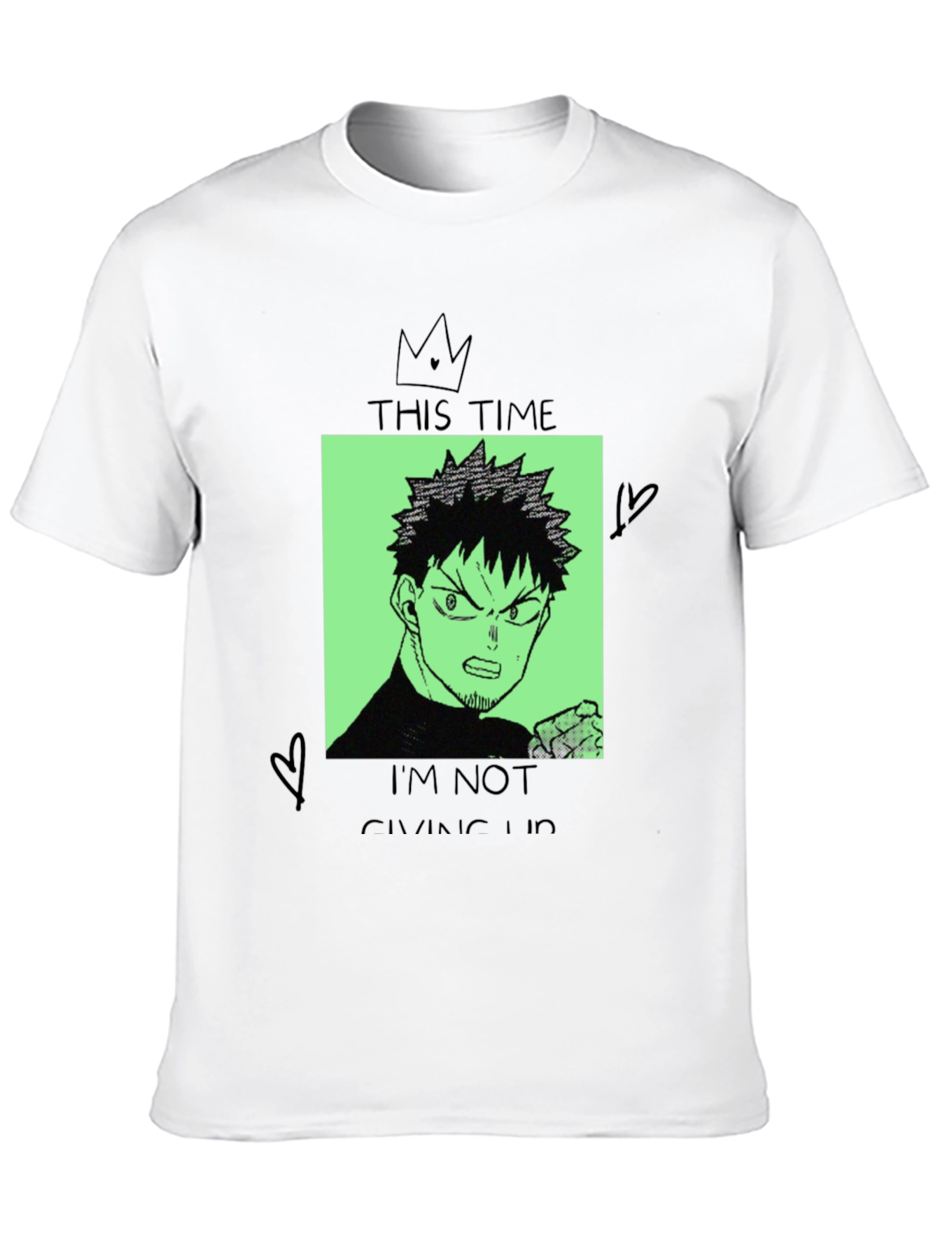 Anime Graphic Tee - Never Give Up Design