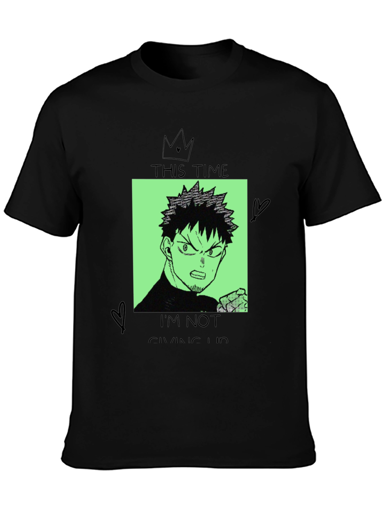 Anime Graphic Tee - Never Give Up Design