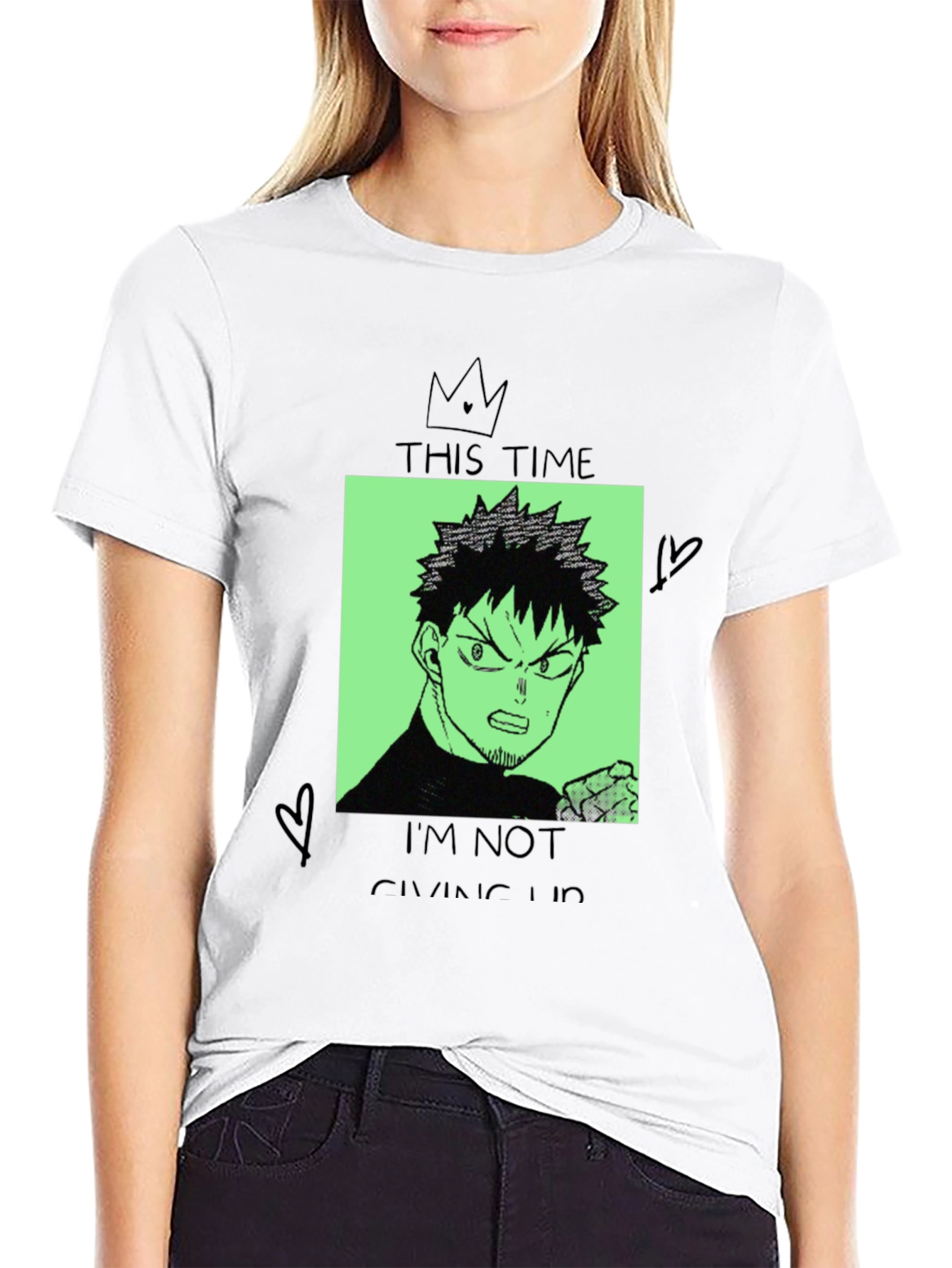 Anime Graphic Tee - Never Give Up Design