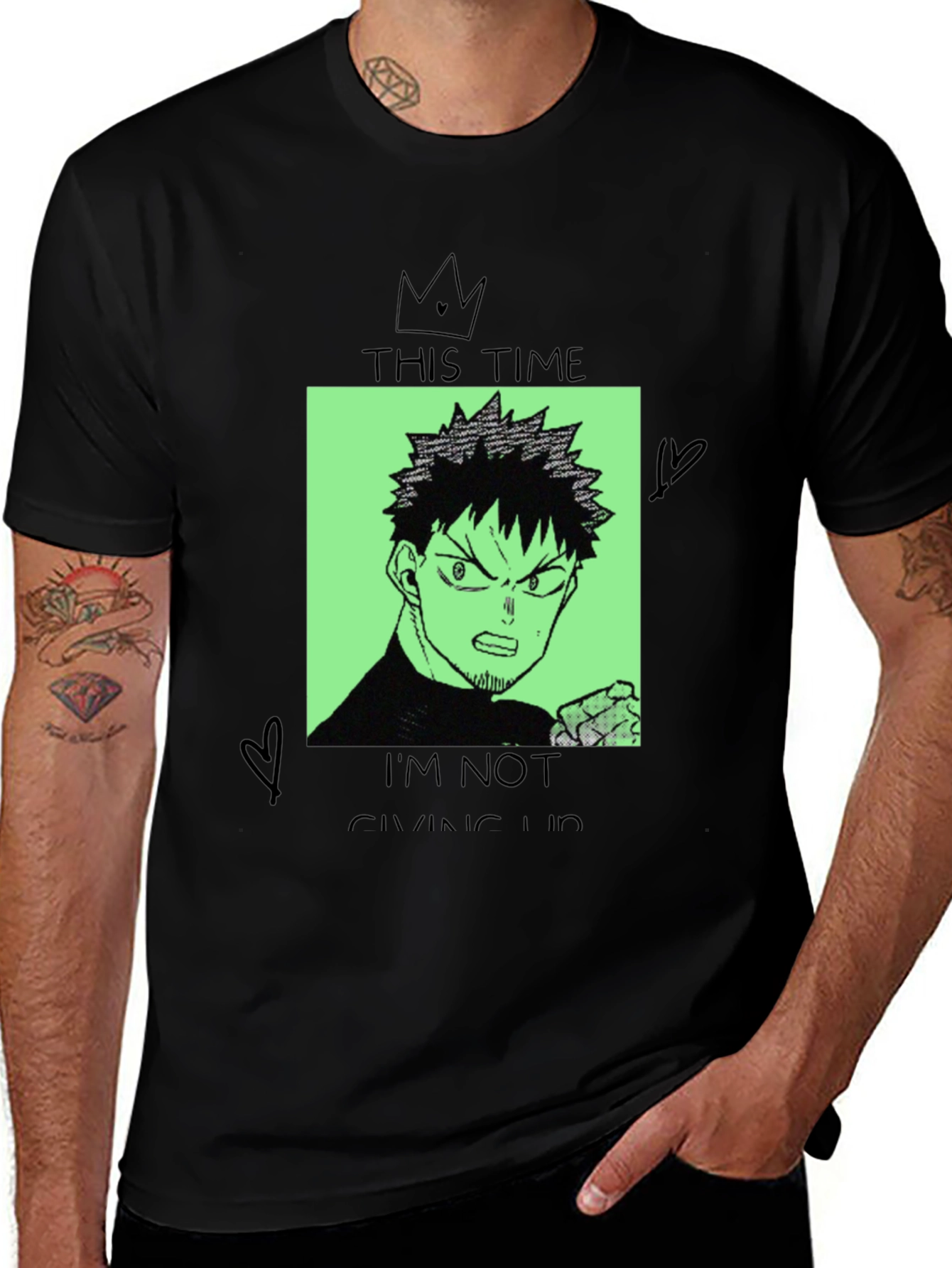 Anime Graphic Tee - Never Give Up Design