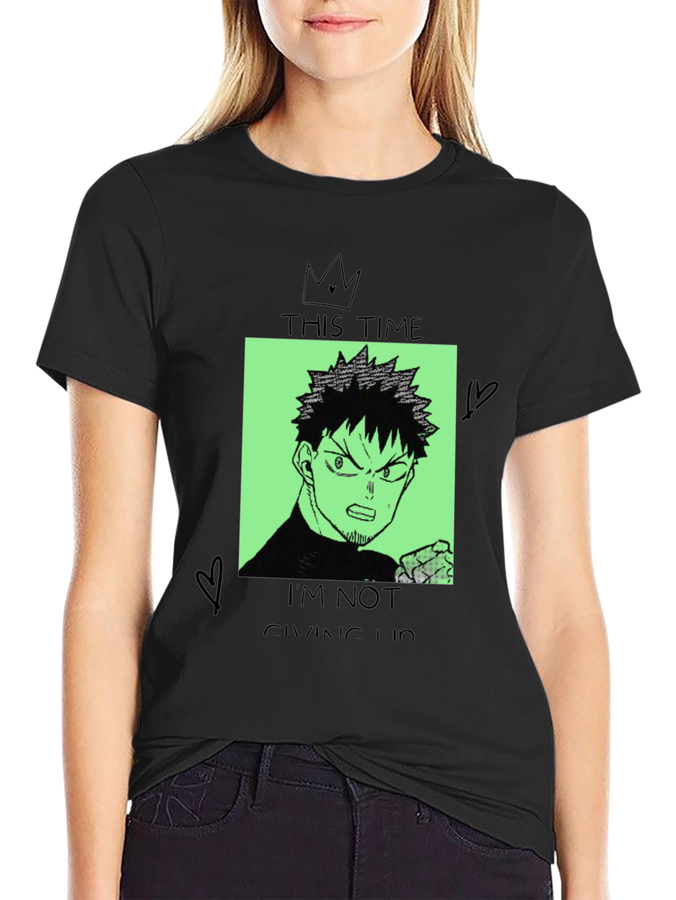Anime Graphic Tee - Never Give Up Design