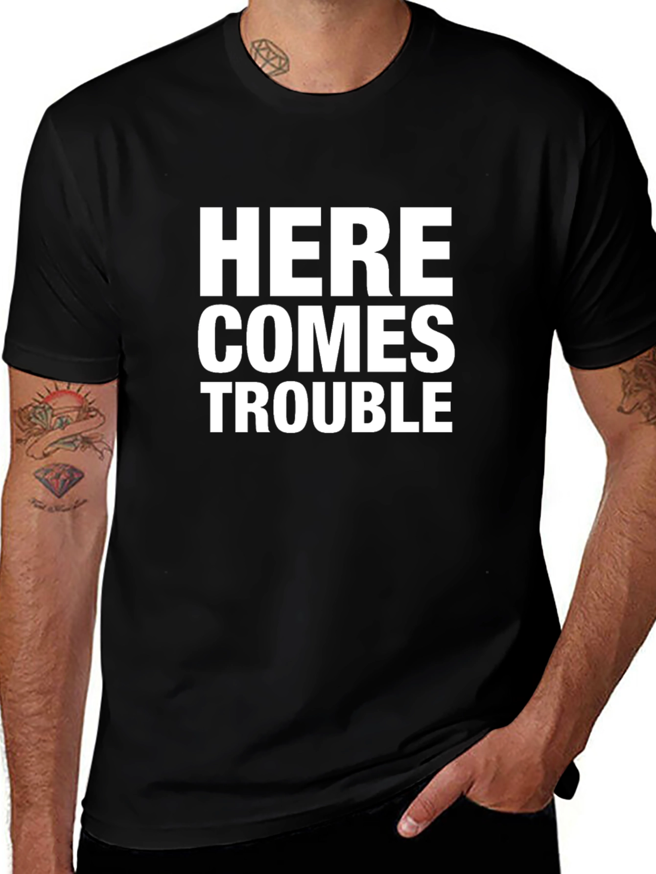 Here Comes Trouble Black Graphic Tee