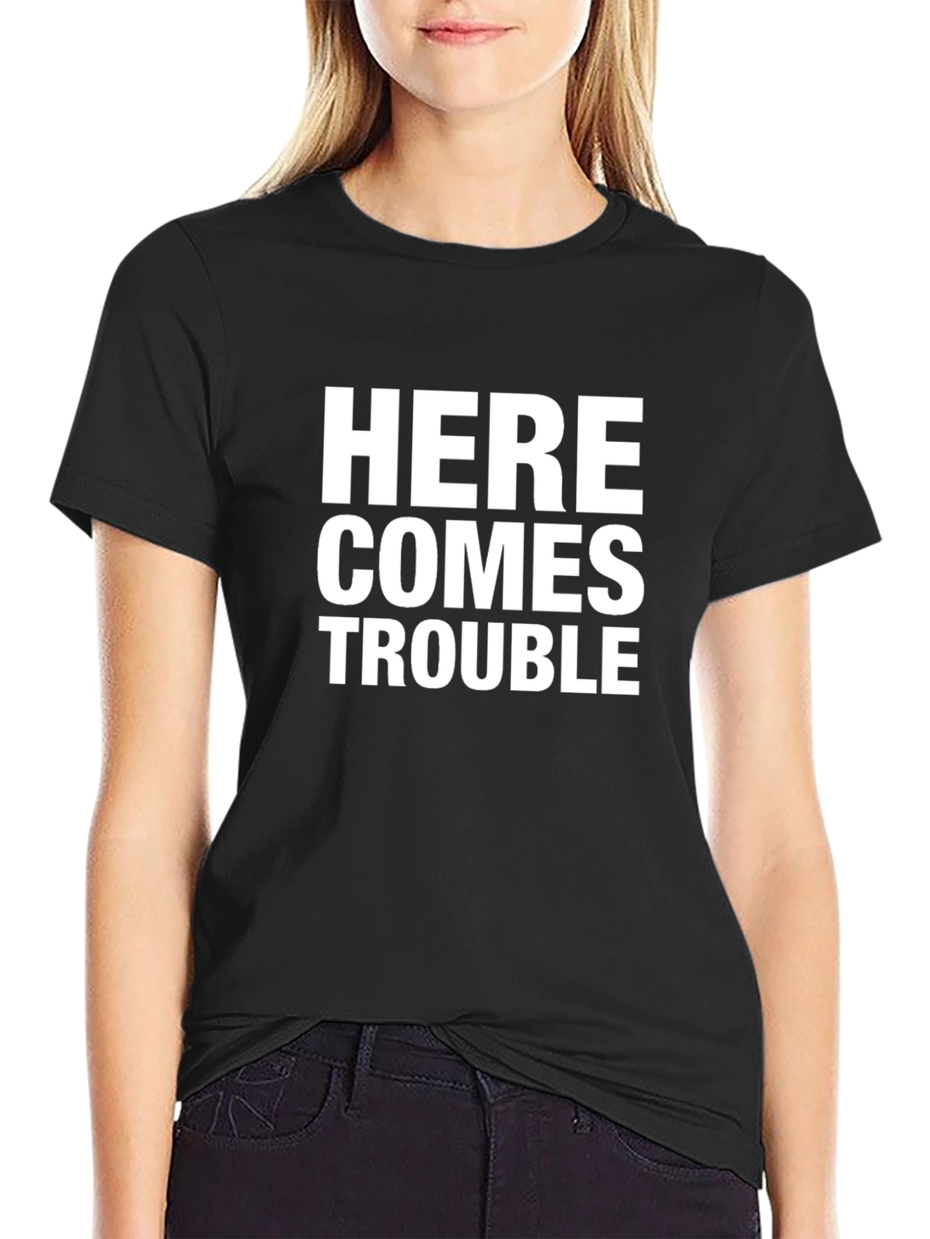Here Comes Trouble Black Graphic Tee